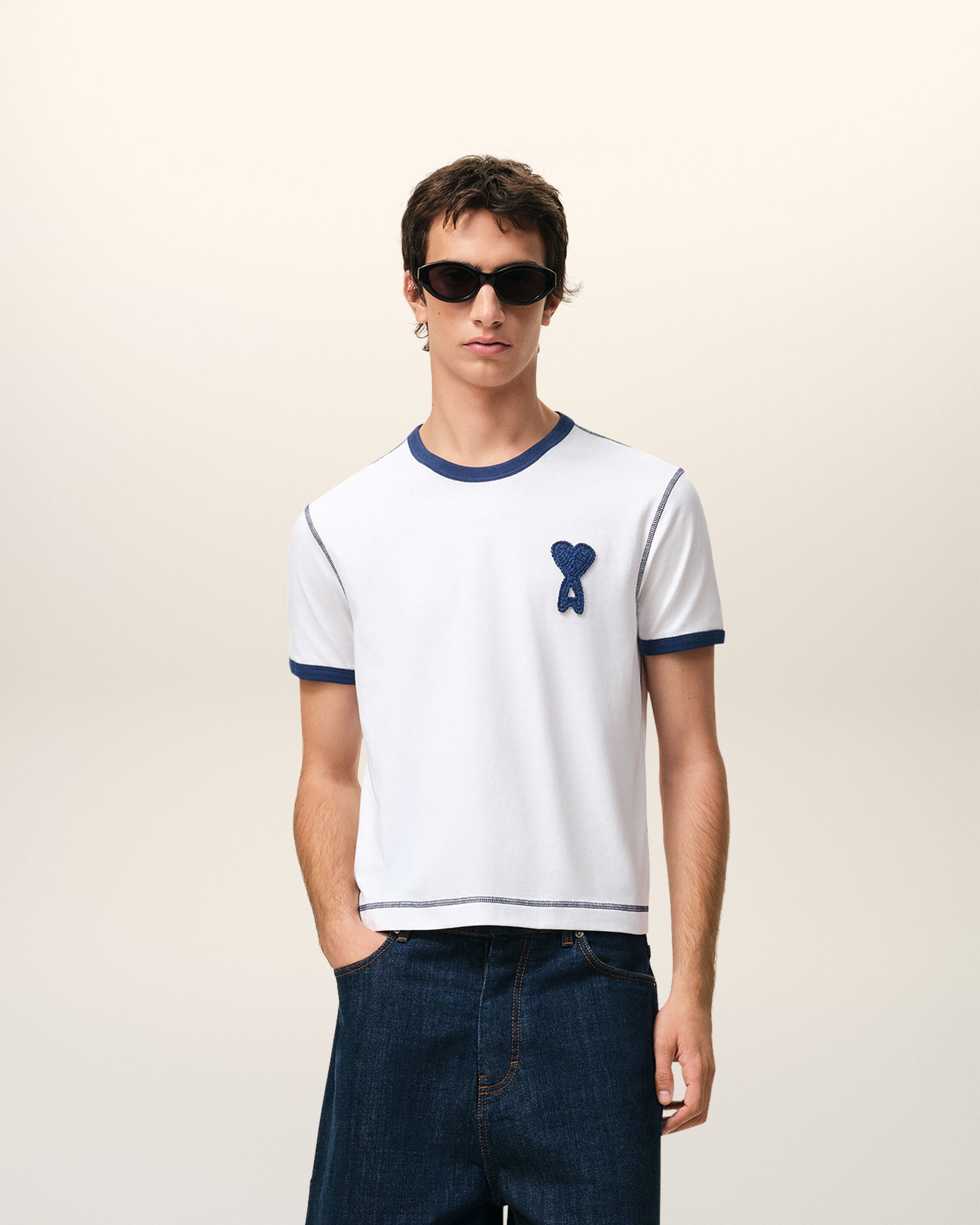 Camiseta de punto Ami De Coeur de algodón blanco/ink | Ami Paris