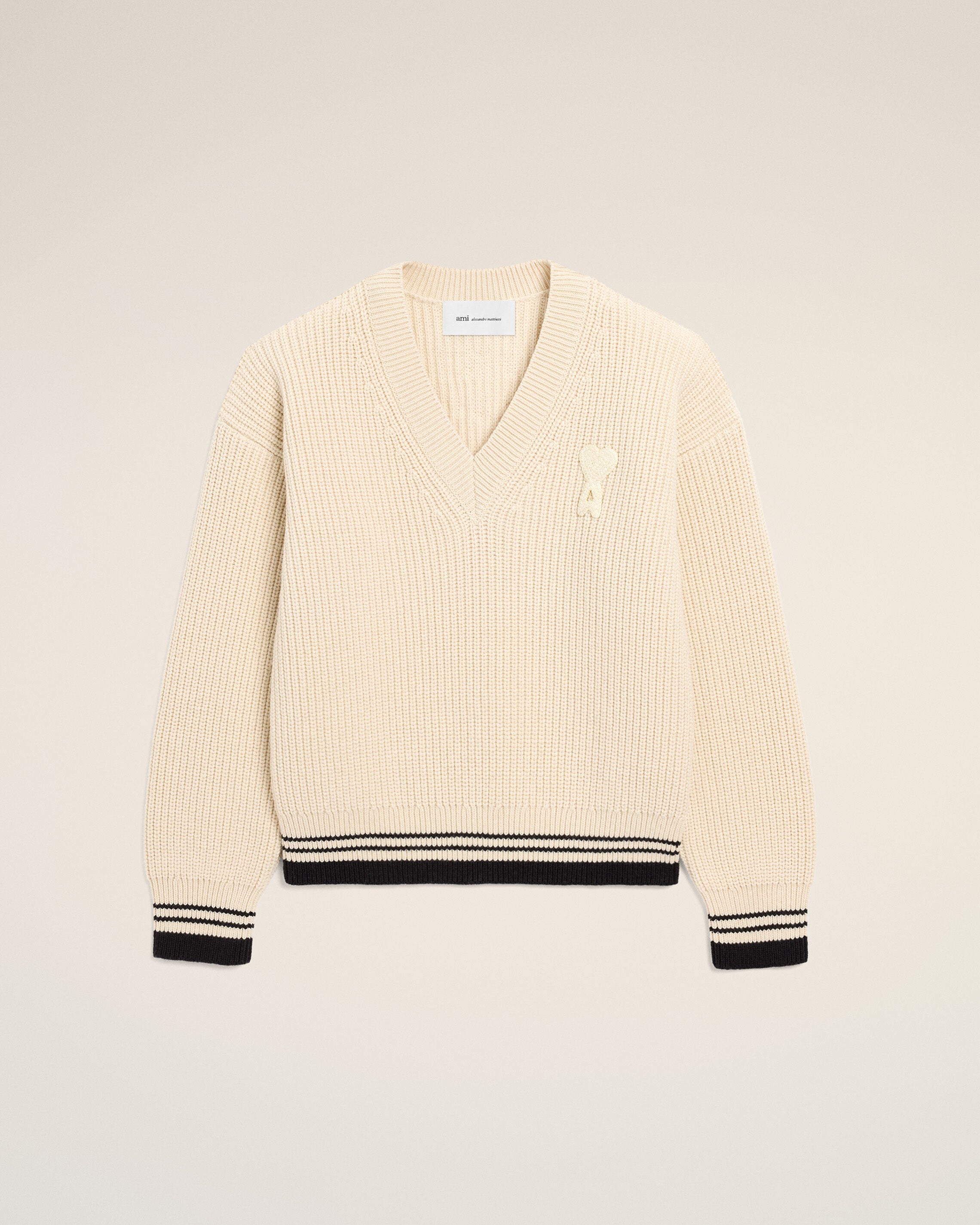 SWEATER AMI DE COEUR DE LANA CON RIBETES BLANCOS | Ami Paris