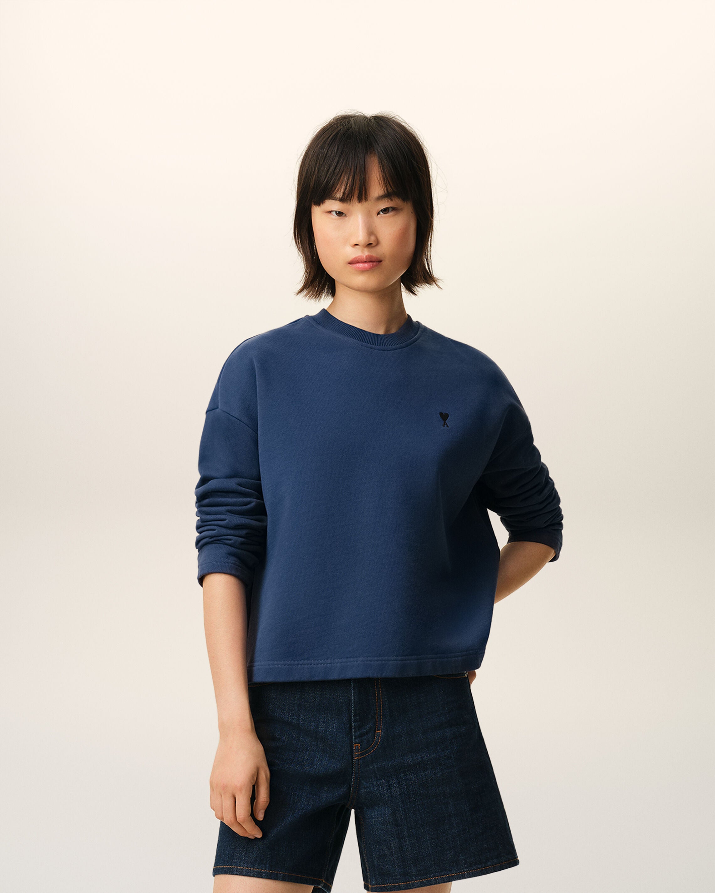 Sudadera corta de algodón azul INK Ami De Coeur | Ami Paris