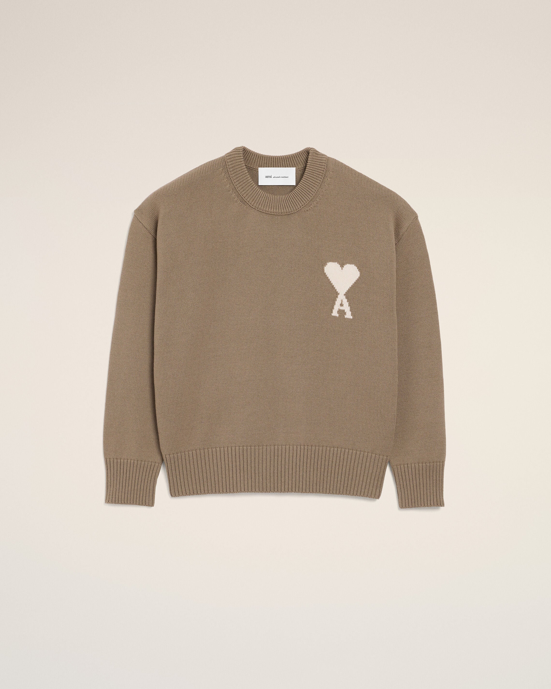 Sudadera de lana y algodón beige taupe/blanco crema Ami De Coeur | Ami Paris