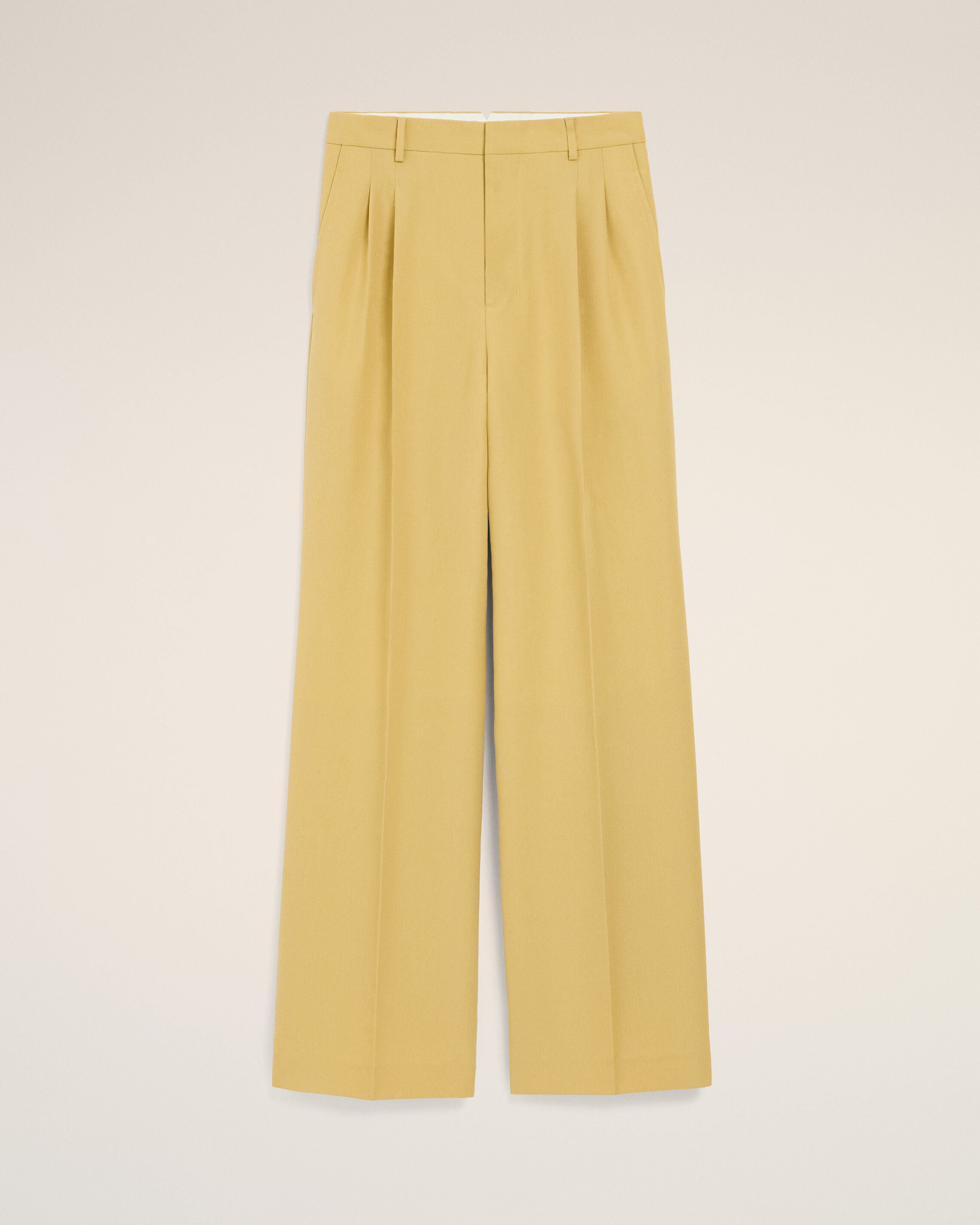 Pantalones anchos de cintura baja de lana amarillo pastel nuevo | Ami Paris