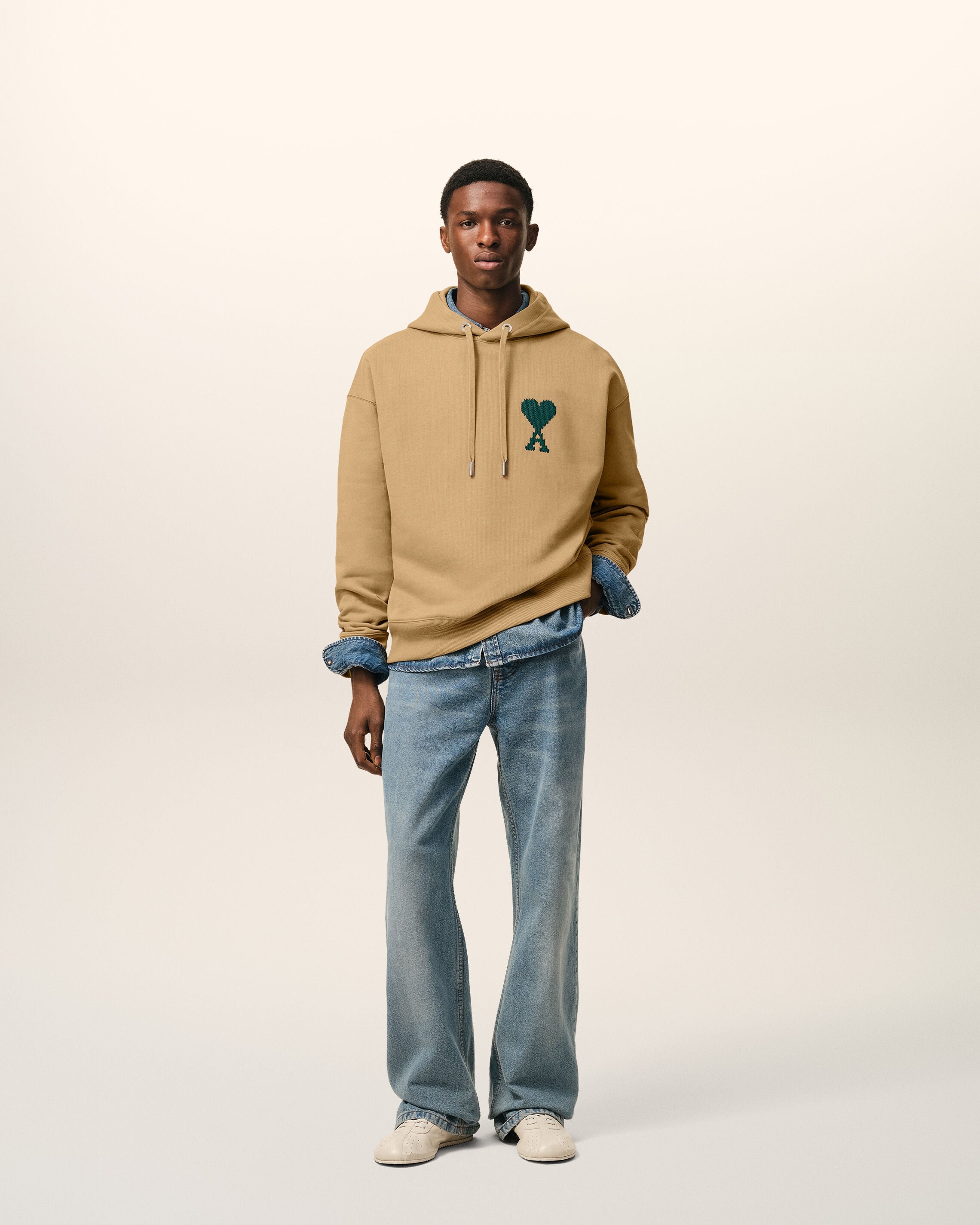 CAMEL / EVERGREEN Sudadera Ami De Coeur de algodón beige | Ami Paris
