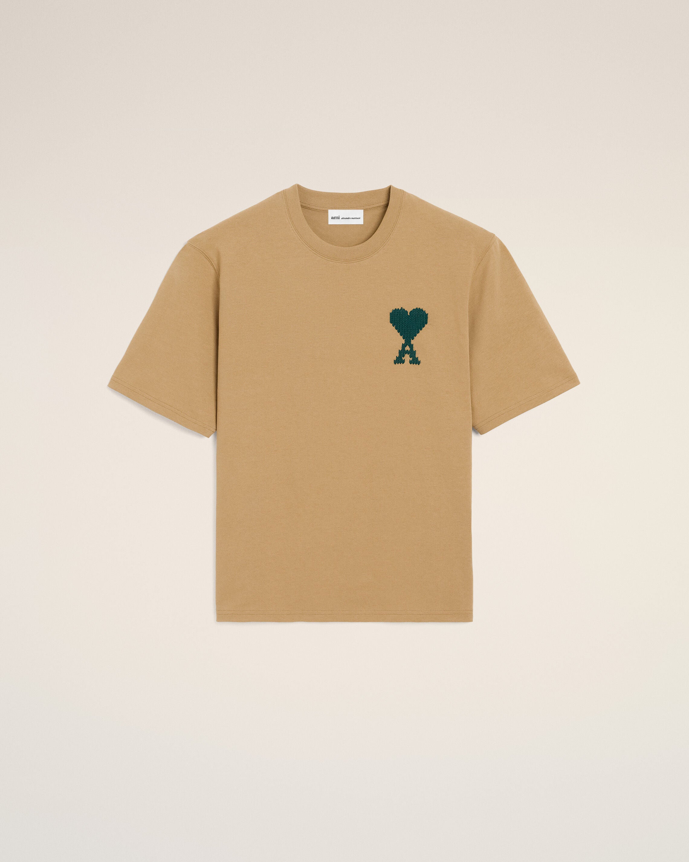 Camiseta Ami de Coeur beige de algodón Camel / Evergreen | Ami Paris
