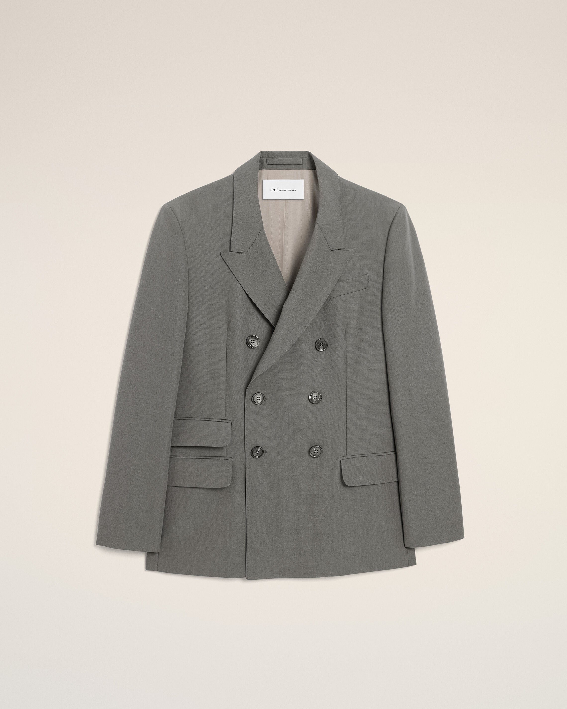 Chaqueta recta de lana nueva de doble botonadura gris carbono | Ami Paris