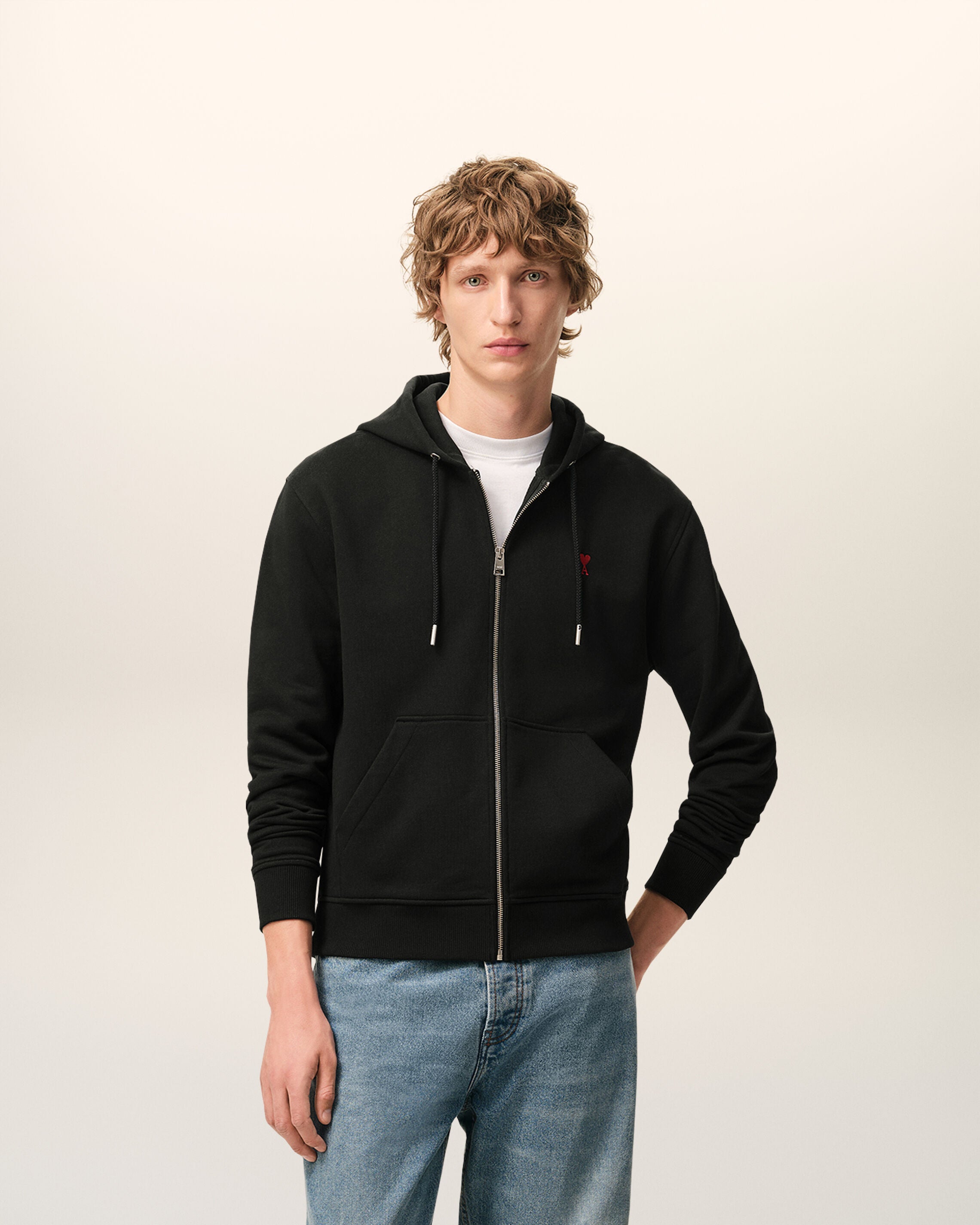 Sudadera con cremallera Ami de Coeur negra y roja | AMI PARIS