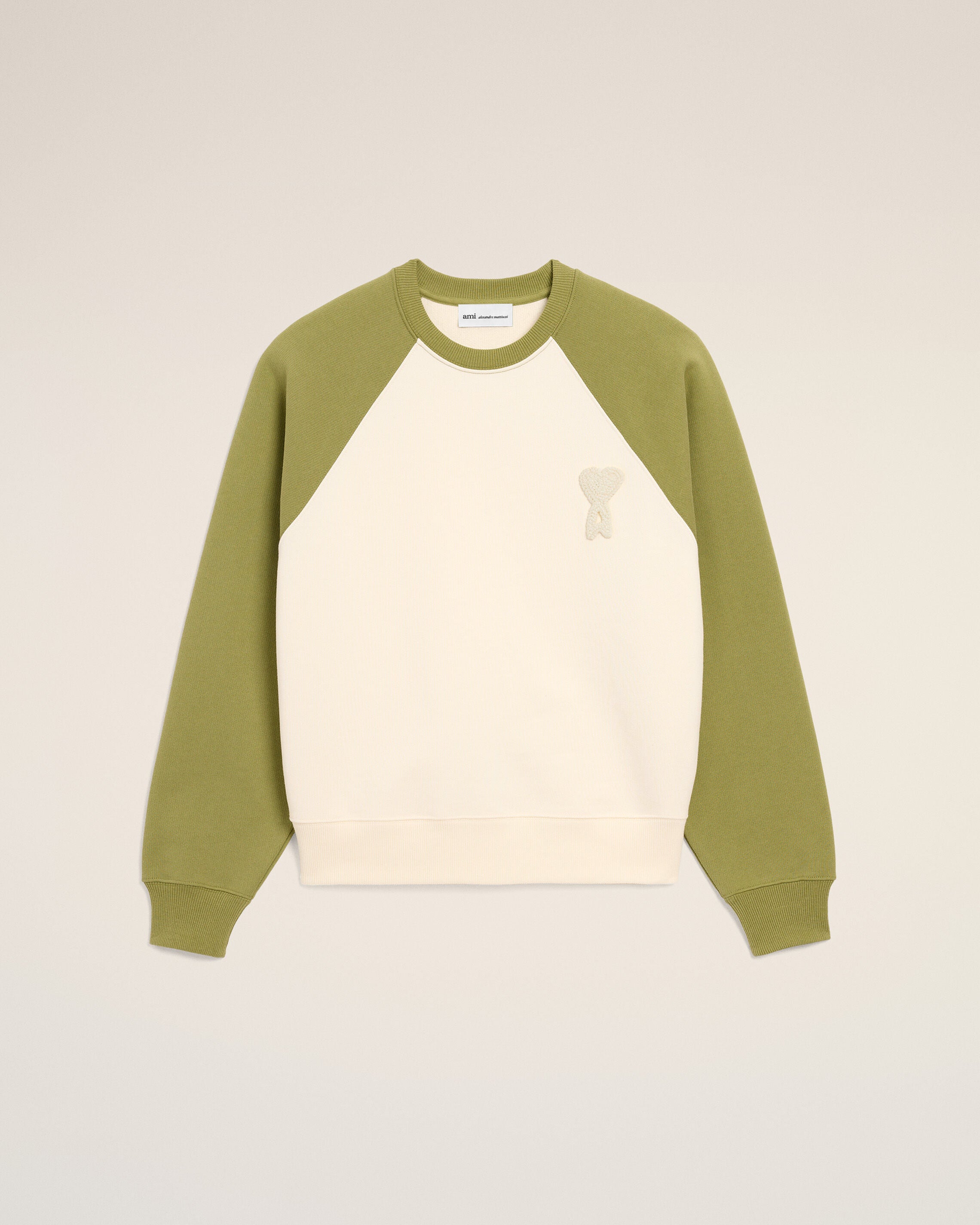 SUDADERA DE ALGODÓN BLANCO Y VERDE TEJIDA EN GOMA BLANCA/VERDE CON DISEÑO AMI DE COEUR | Ami Paris