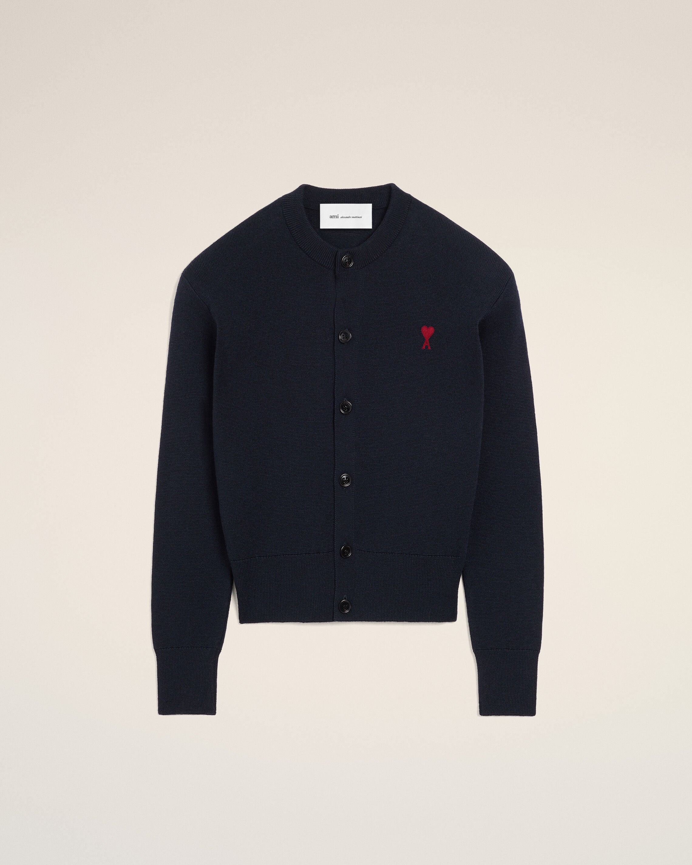 Cardigan de lana azul navy/rojo | AMI PARIS