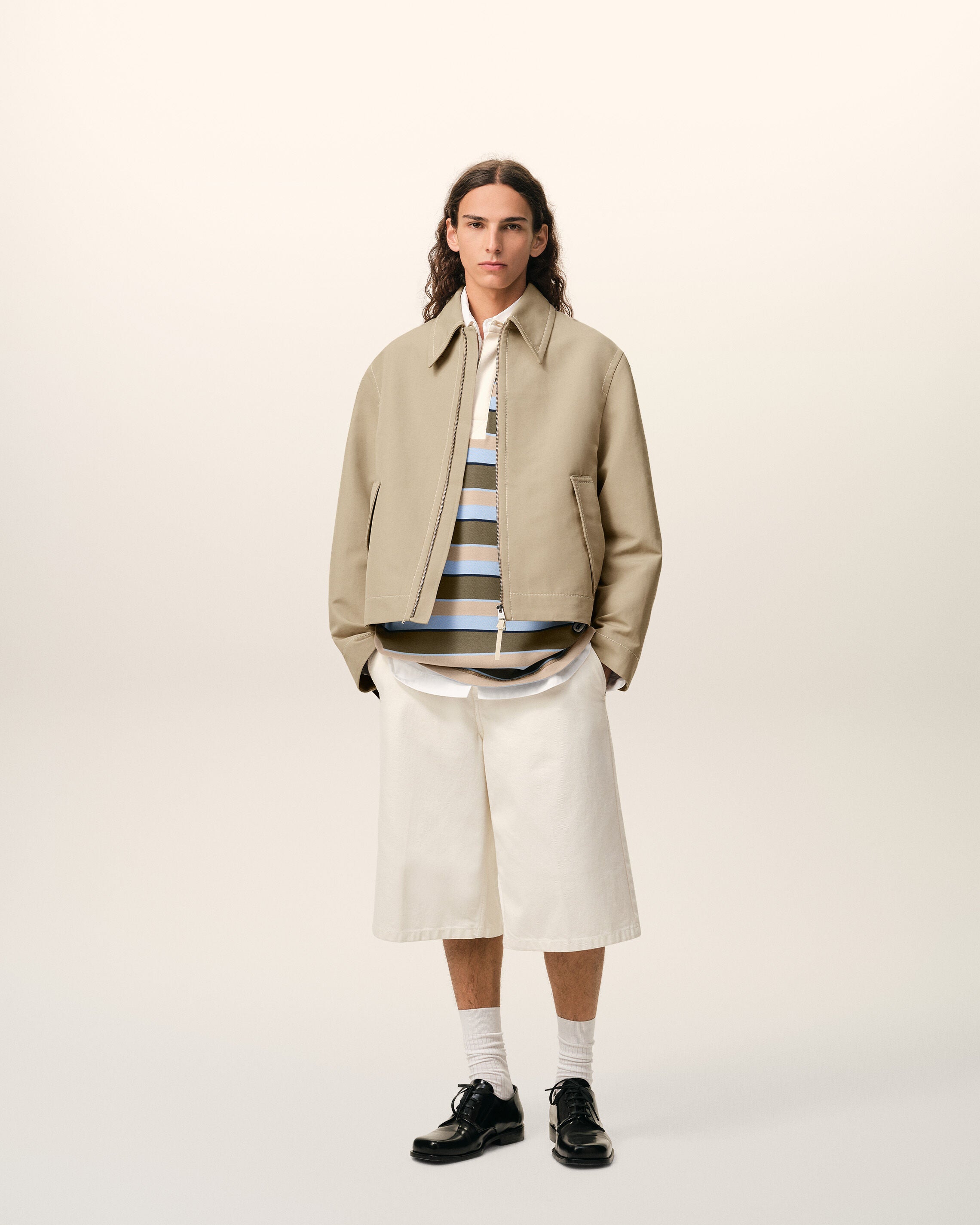 Chaqueta de algodón beige taupé con cremallera | Ami Paris