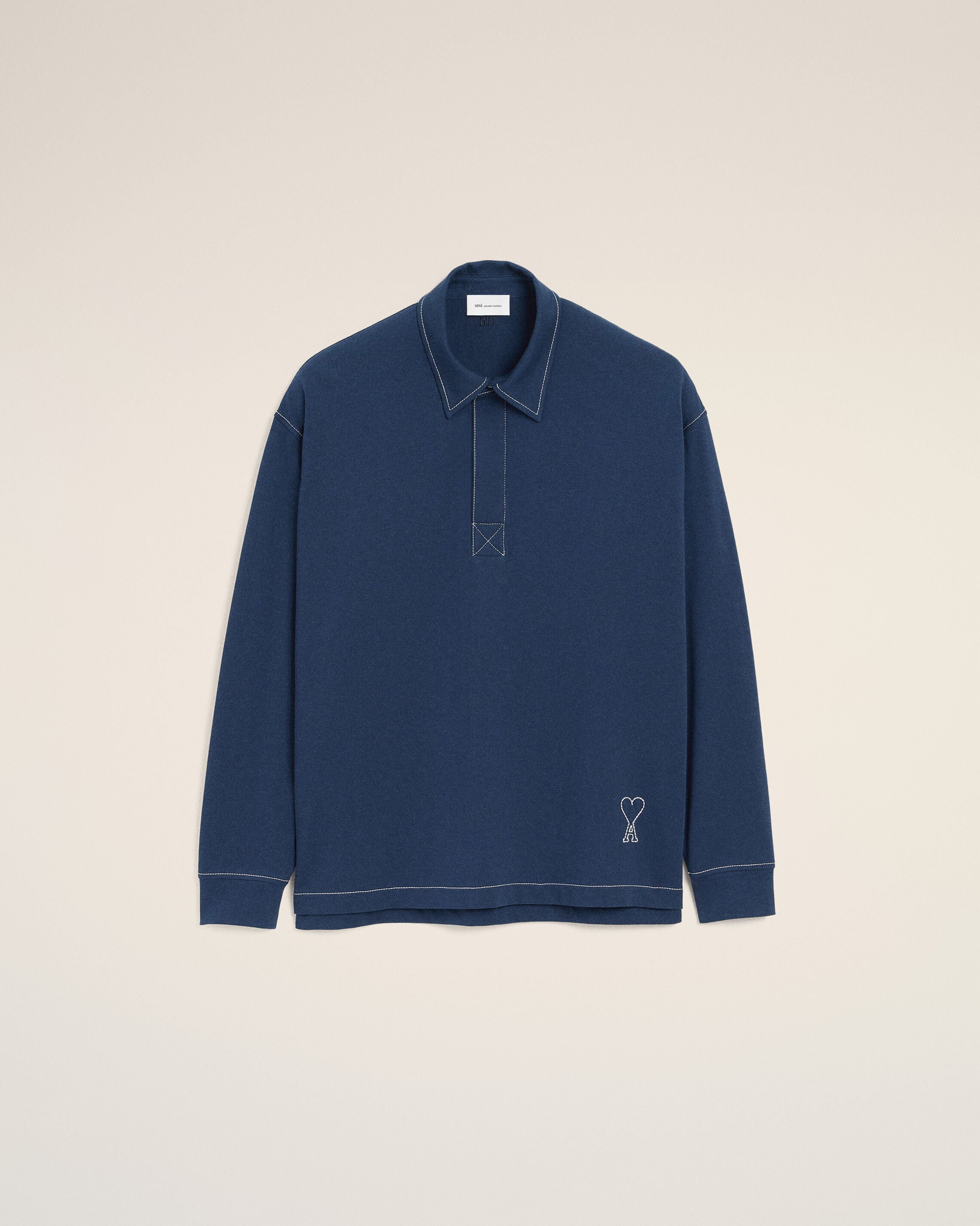 Polo de manga larga azul con algodón | Ami Paris