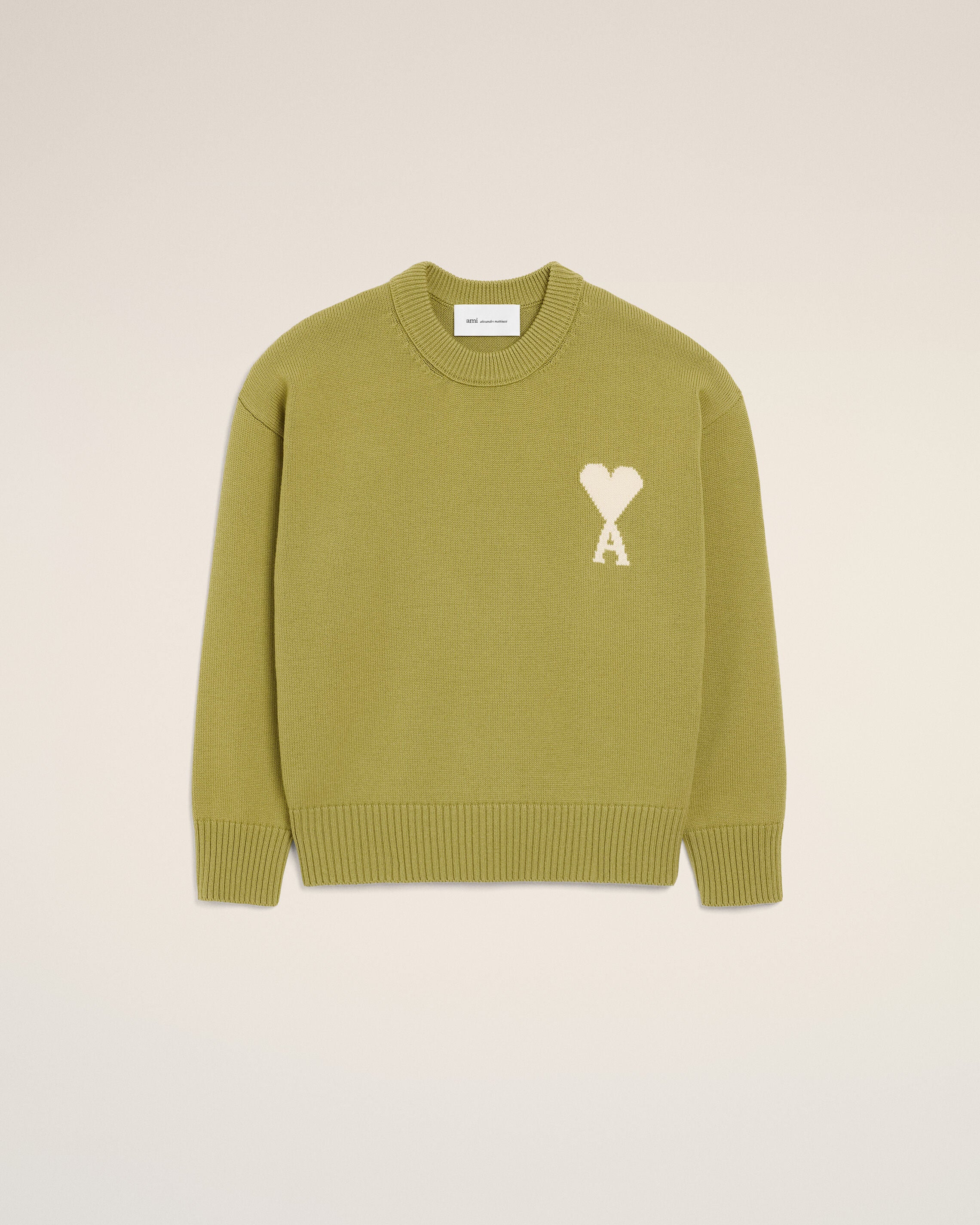 Sweater de lana y algodón verde MATCHA/BLANCO OFICIO | Ami Paris