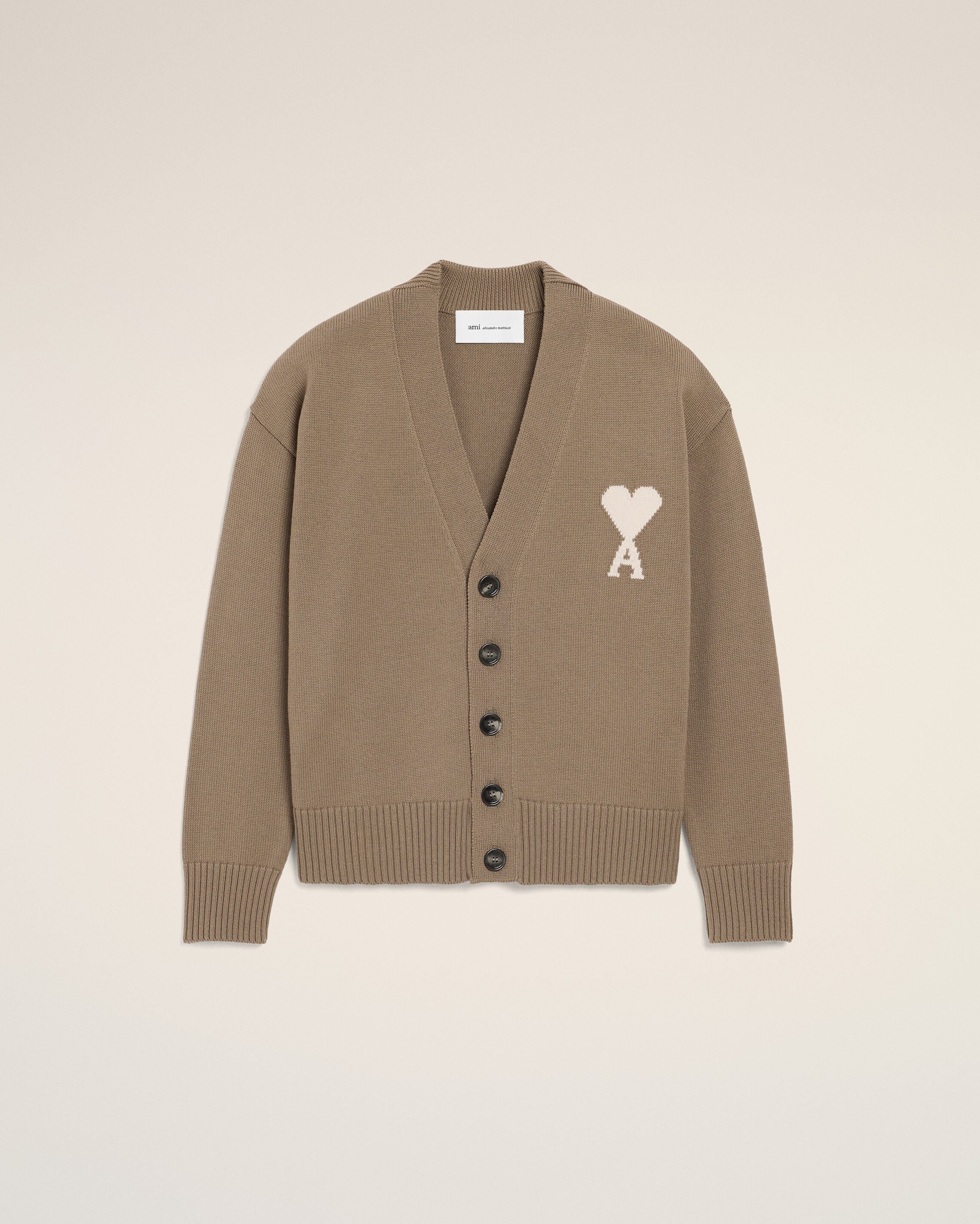 Cardigan de lana beige taupe/blanco crema | Ami Paris