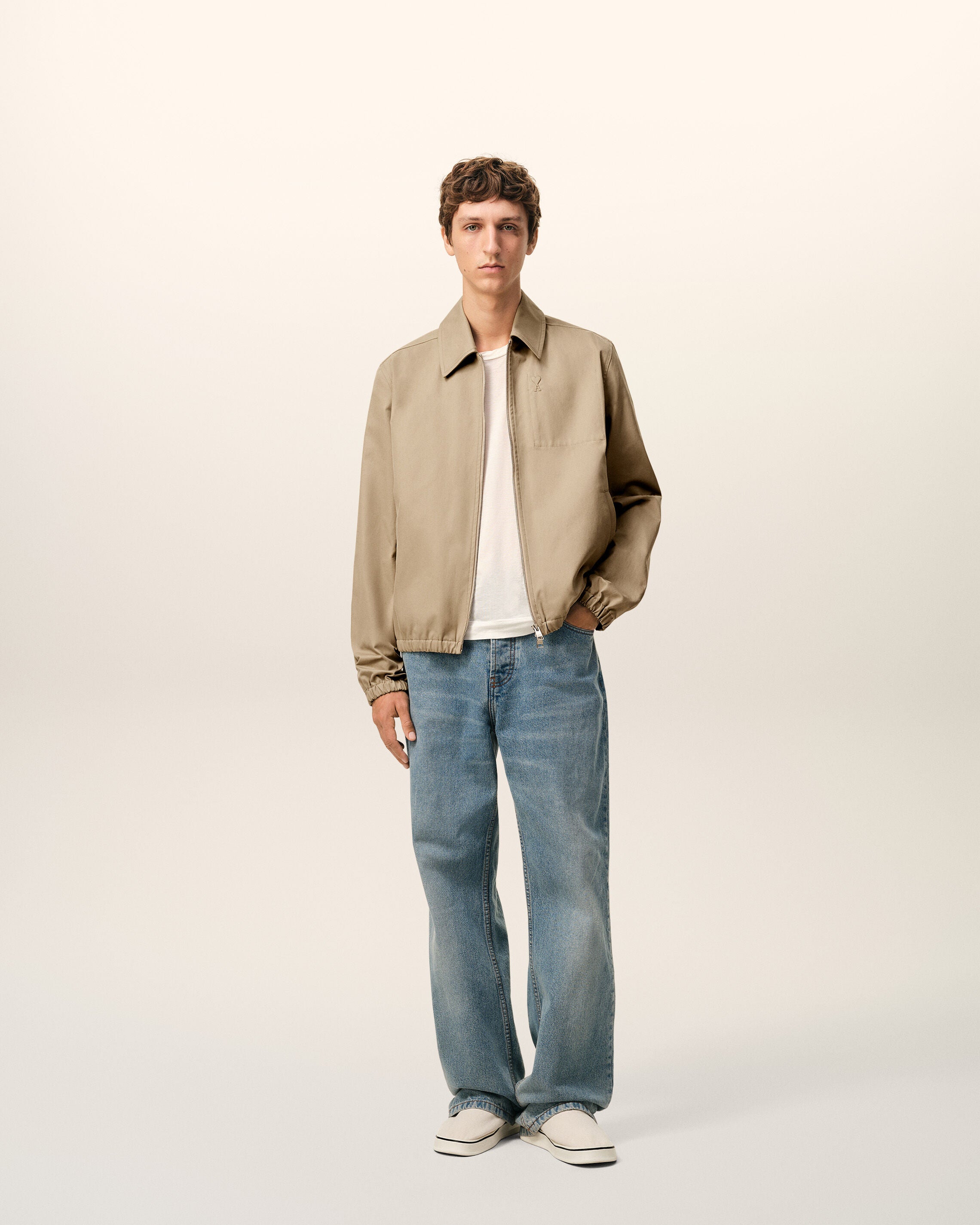 Chaqueta con cremallera beige taupe de algodón Ami De Cœur | Ami Paris