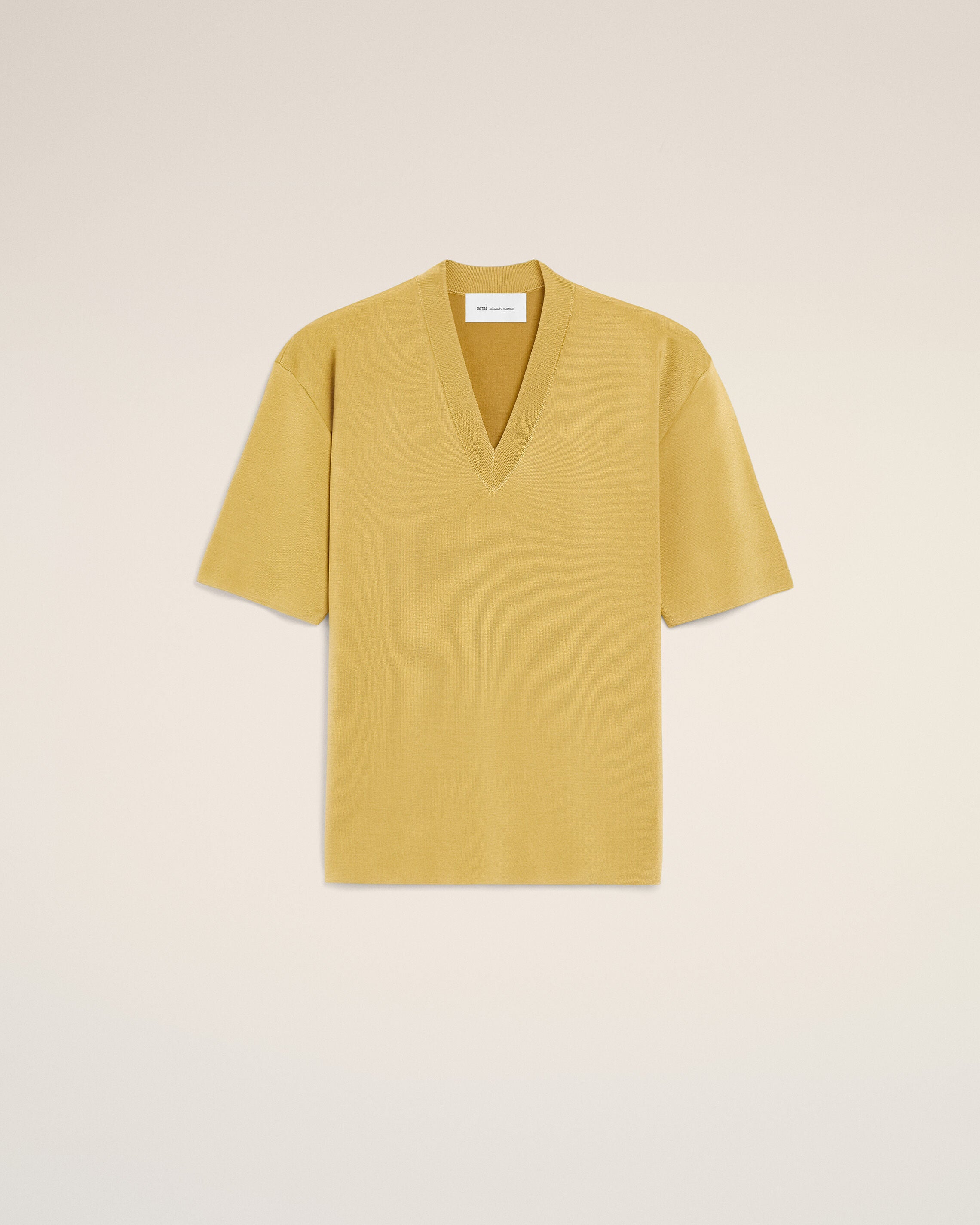 SWEATER AMARILLO PASTEL de Lana con Cuello en V y Mangas Cortas | Ami Paris