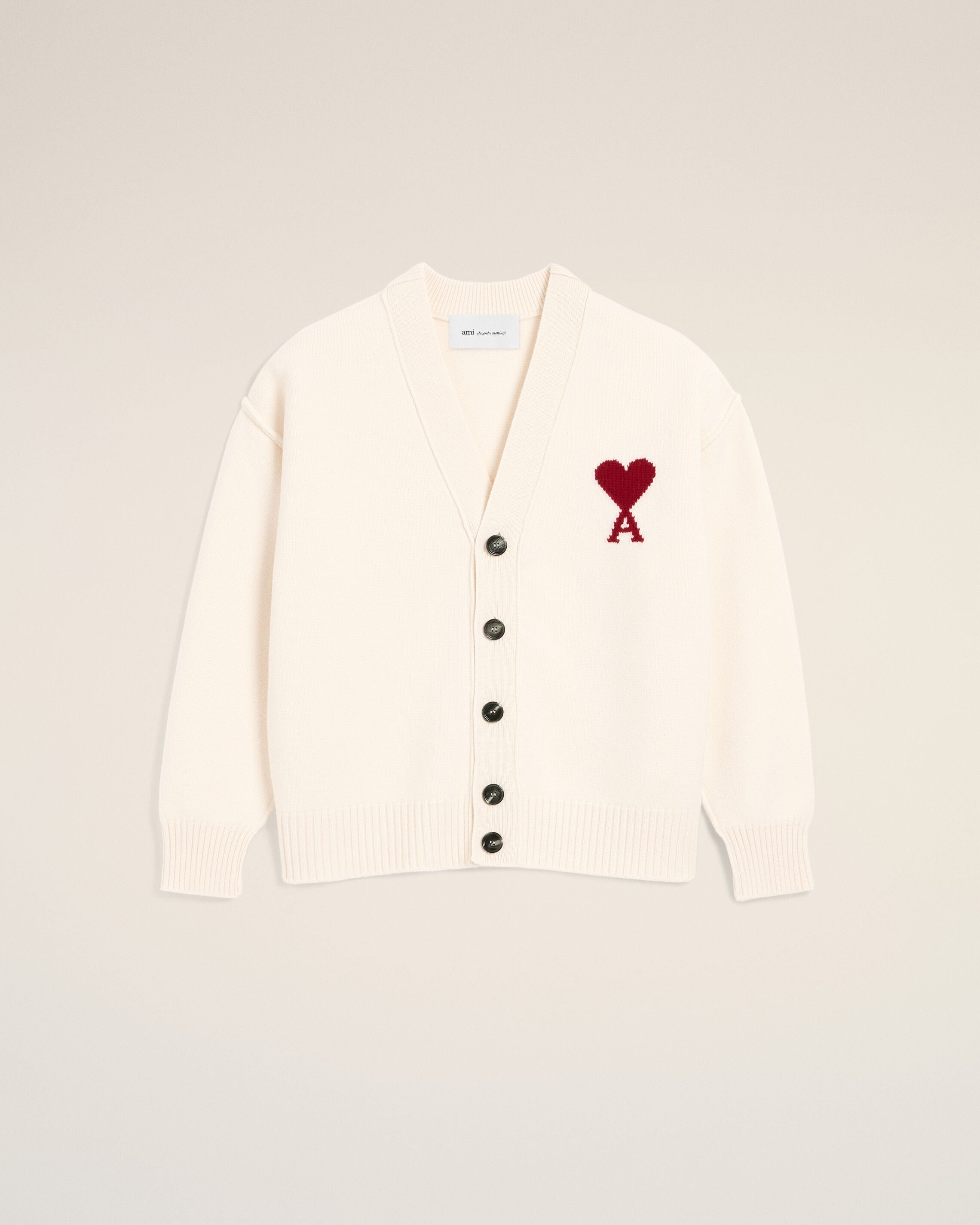 Cardigan OFF WHITE/ROJO de lana blanca Ami De Coeur | AMI PARIS