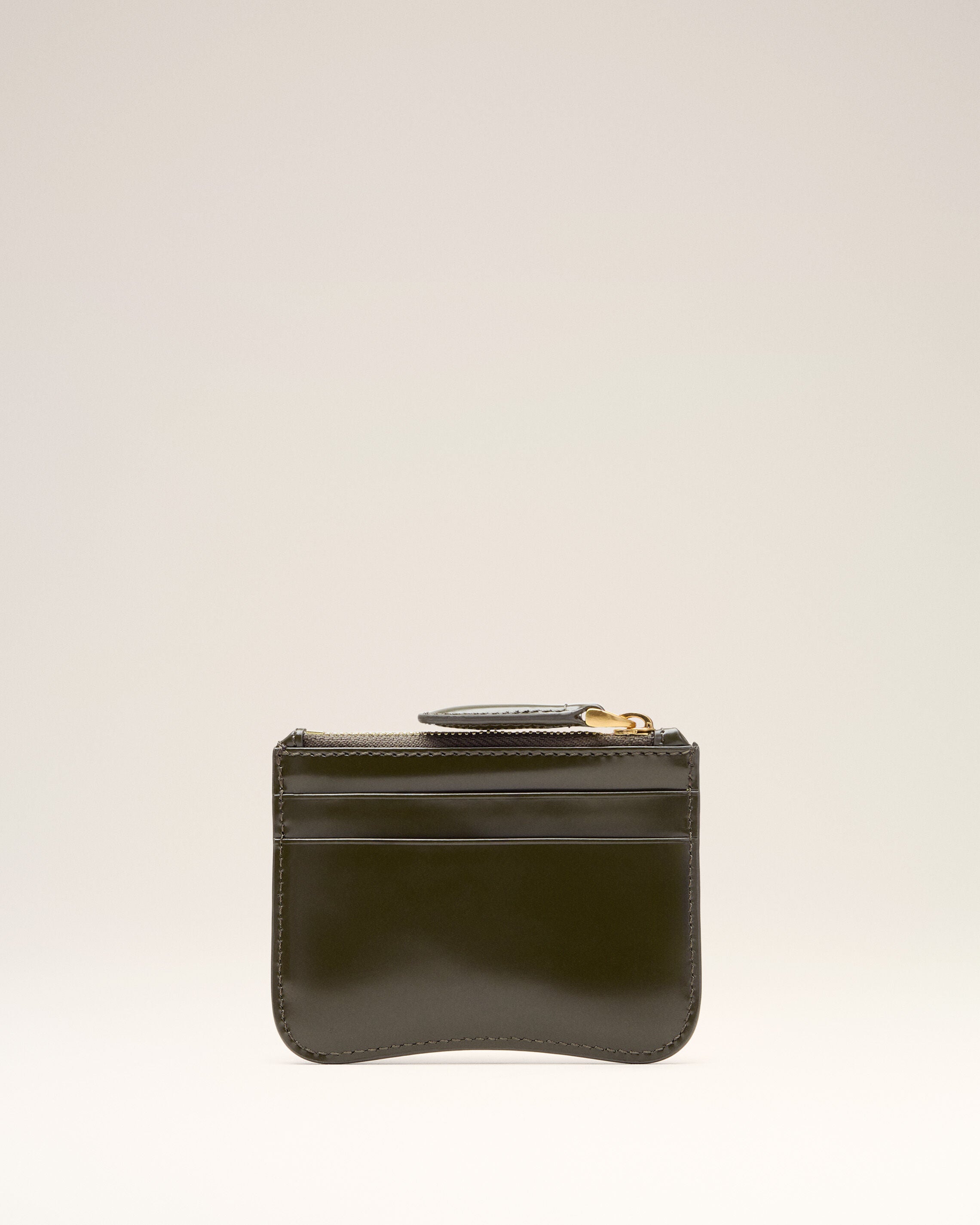 Porta tarjetas con cremallera en cuero verde oscuro khaki | Ami Paris