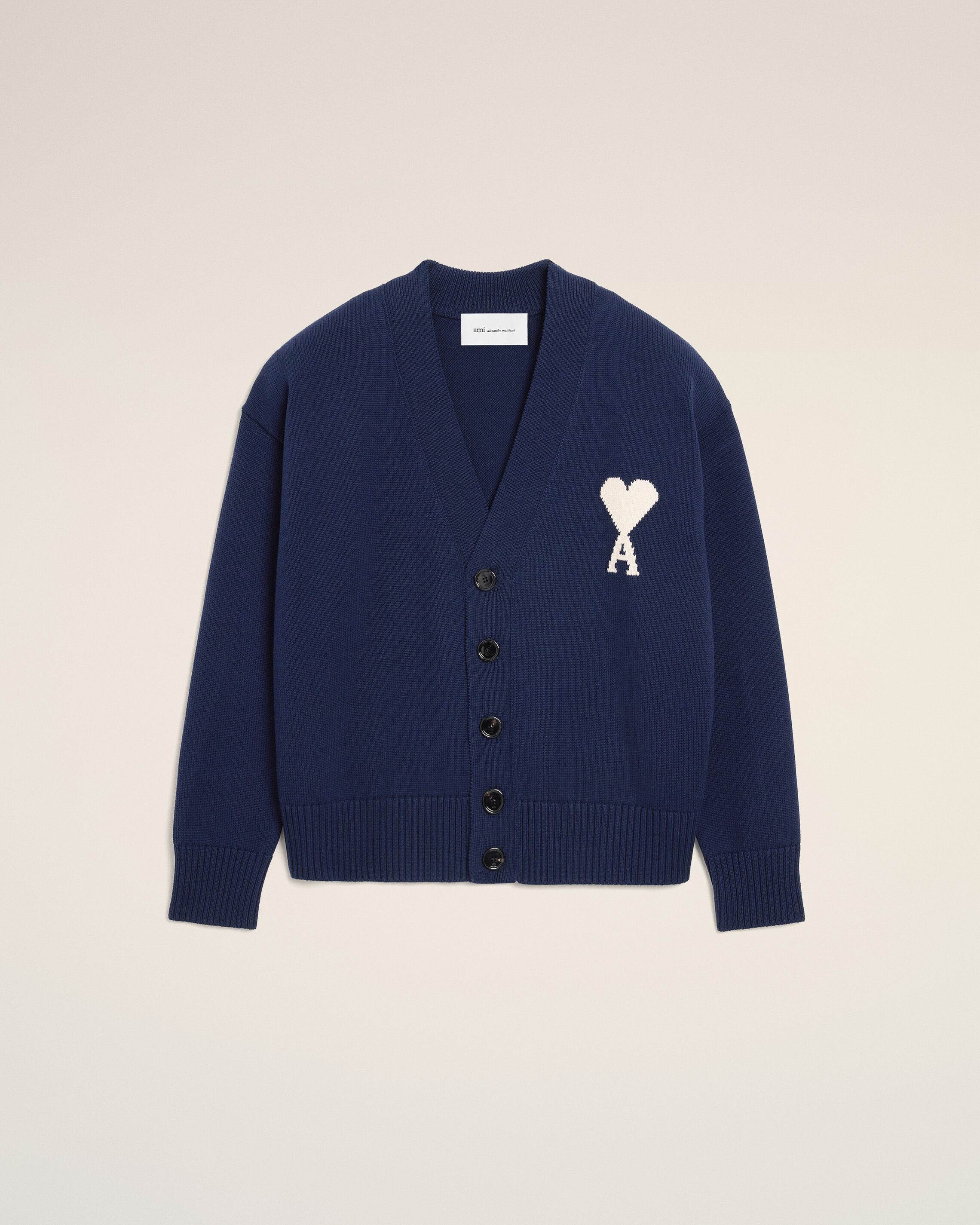 Cardigan de lana azul INK/OFF WHITE Ami De Coeur | Ami Paris