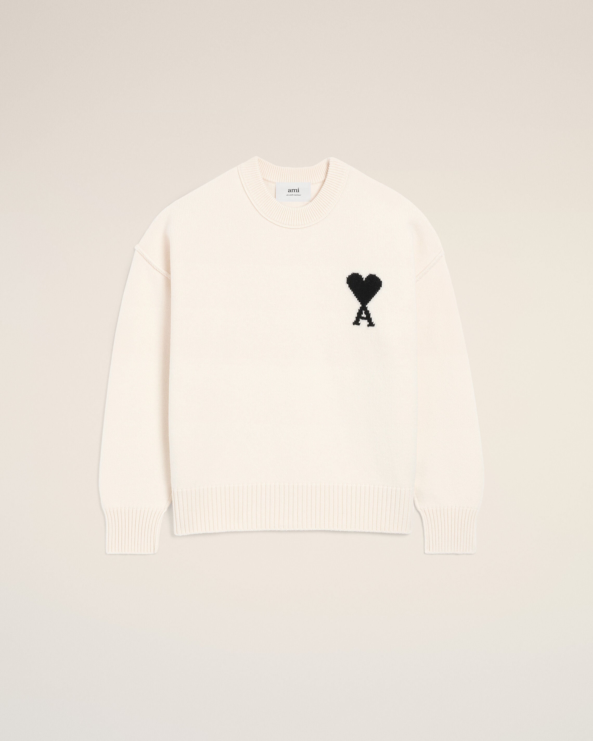 SWEATER DE CUELLO REDONDO AMI DE COEUR EN LANA BLANCA/NEGRO | AMI PARIS
