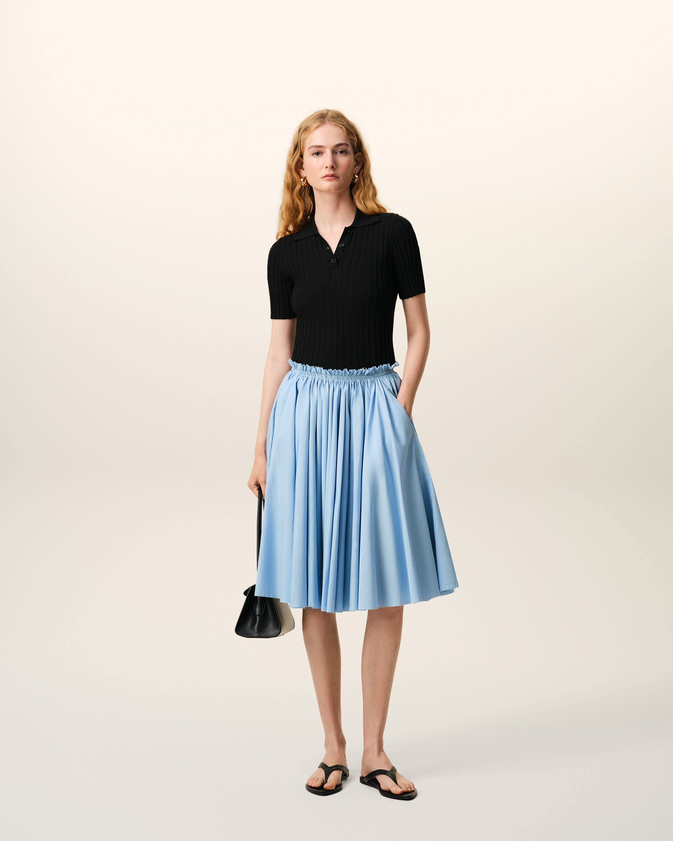 Falda midi de algodón azul CASHMERE BLUE | Ami Paris