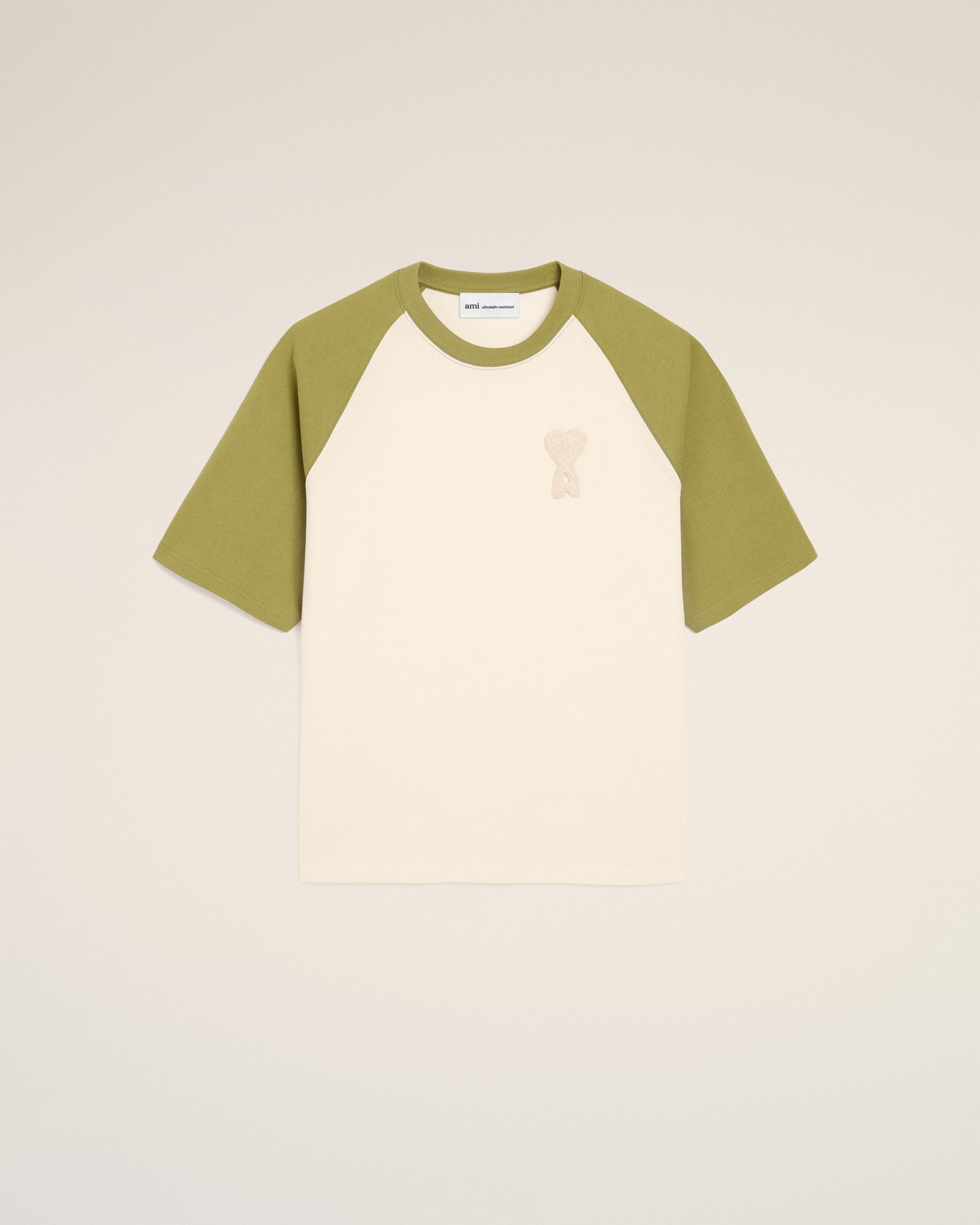 CAMISETA DE LANA DE ALGODÓN BLANCO Y VERDE CON PATCH DE CROCHET AMI DE COEUR | Ami Paris