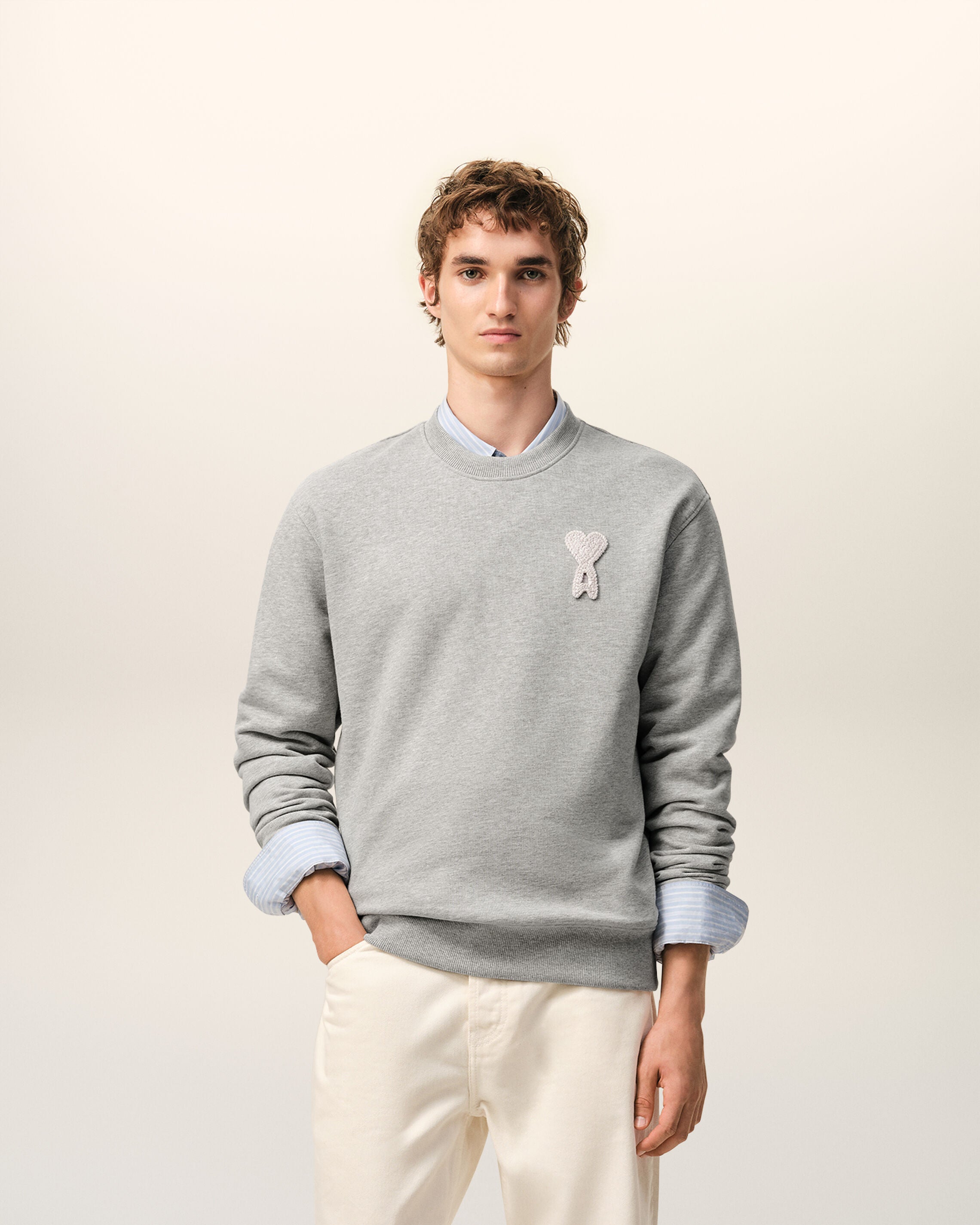 Sudadera de algodón tejido gris ceniza/blanco crema Ami de Coeur | Ami Paris