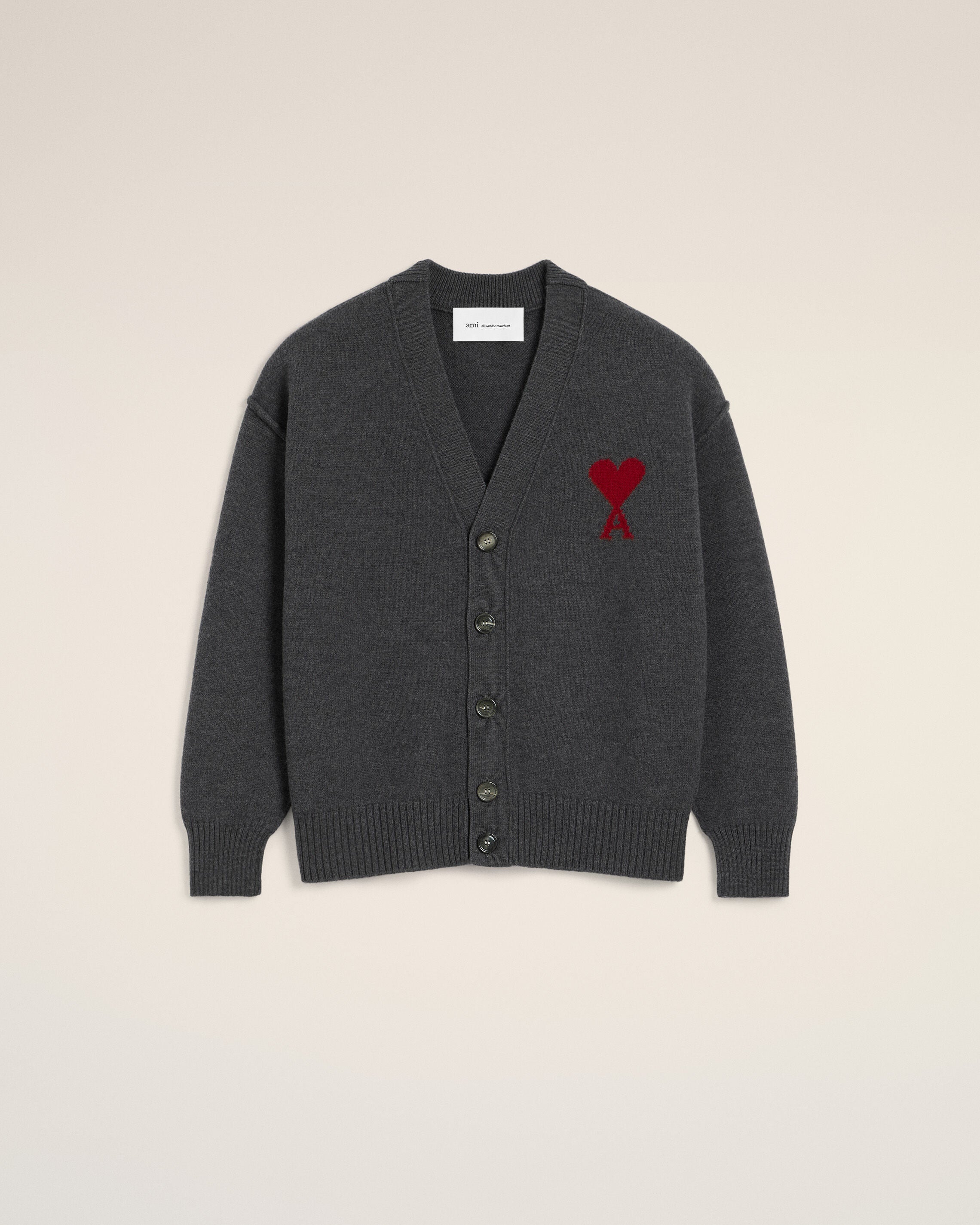 Cardigan HEATHER GREY/RED de lana gris Ami De Coeur | AMI PARIS