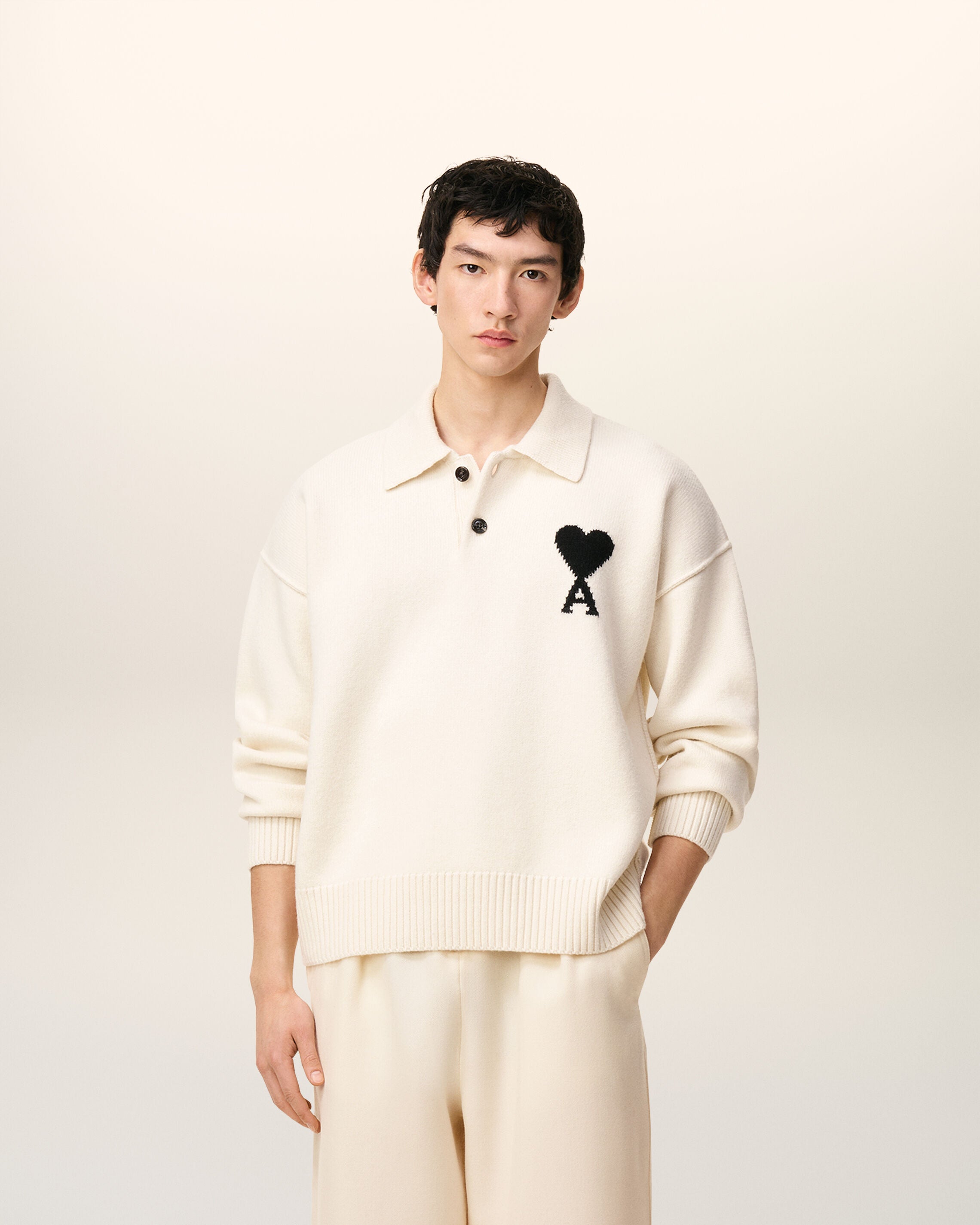 Polo de lana blanca OFFWHITE/BLACK Ami De Coeur | AMI PARIS