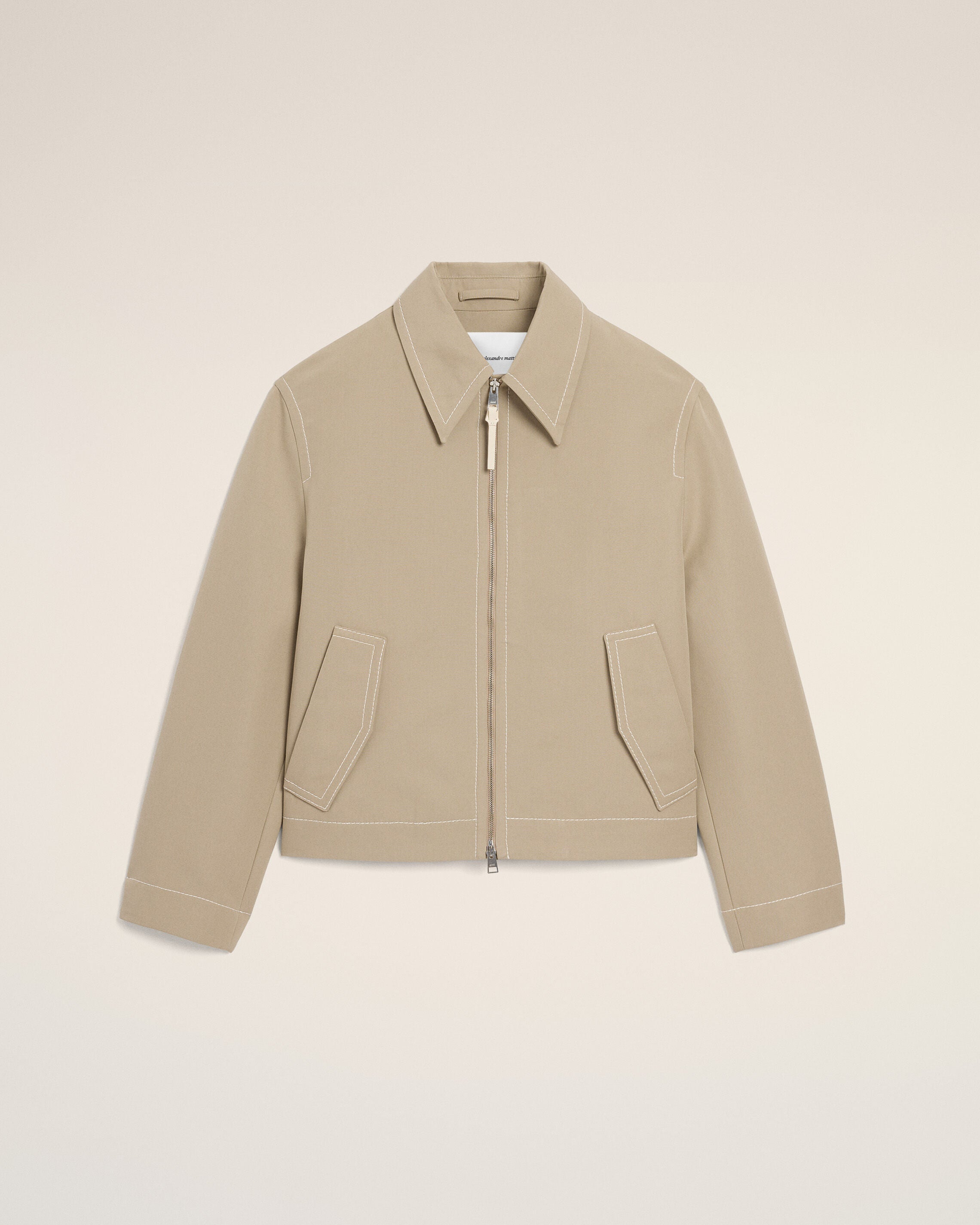Chaqueta de algodón beige taupé con cremallera | Ami Paris