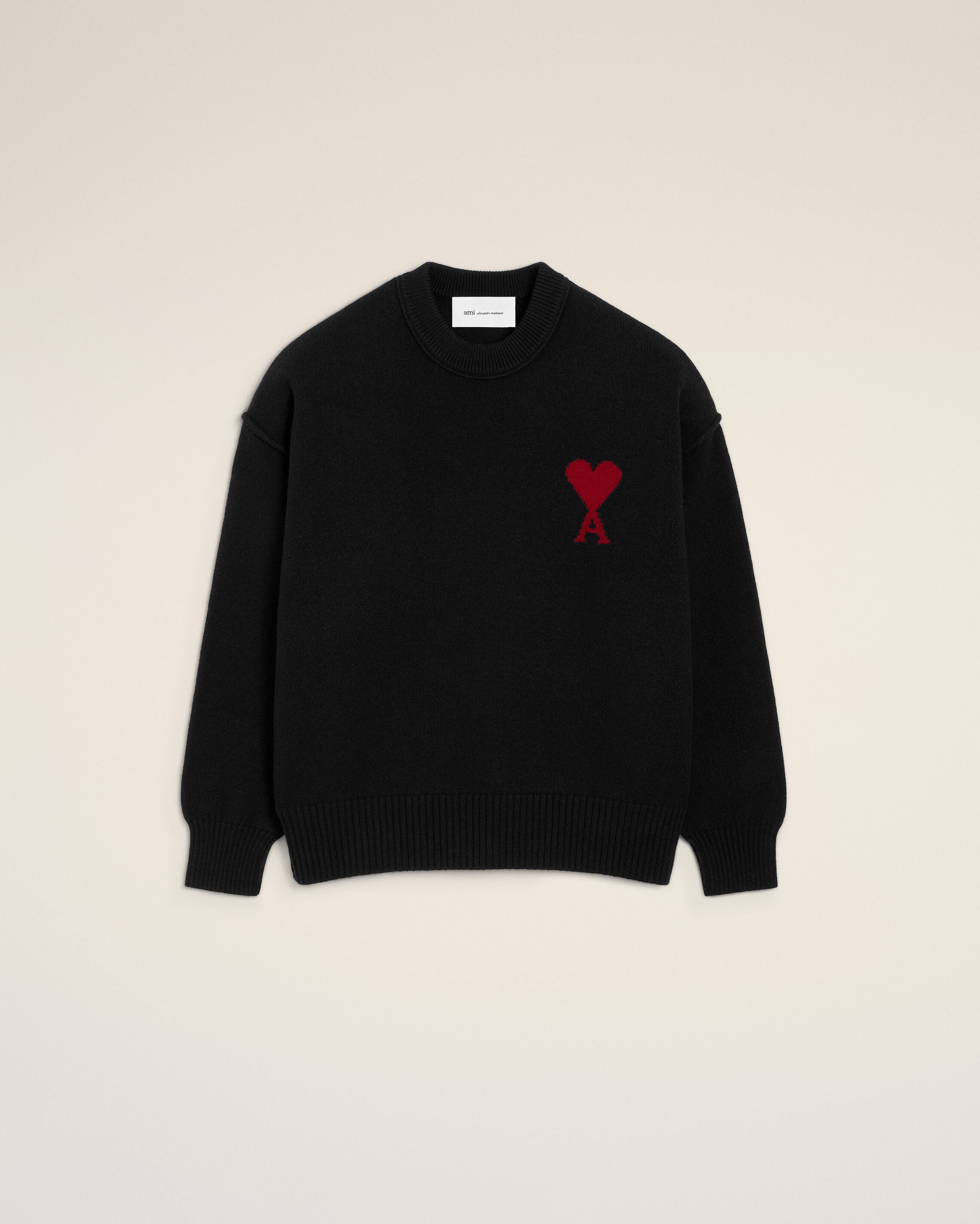 SWEATER DE LANA NEGRO/ROJO AMI DE COEUR CUELLO REDONDO | AMI PARIS