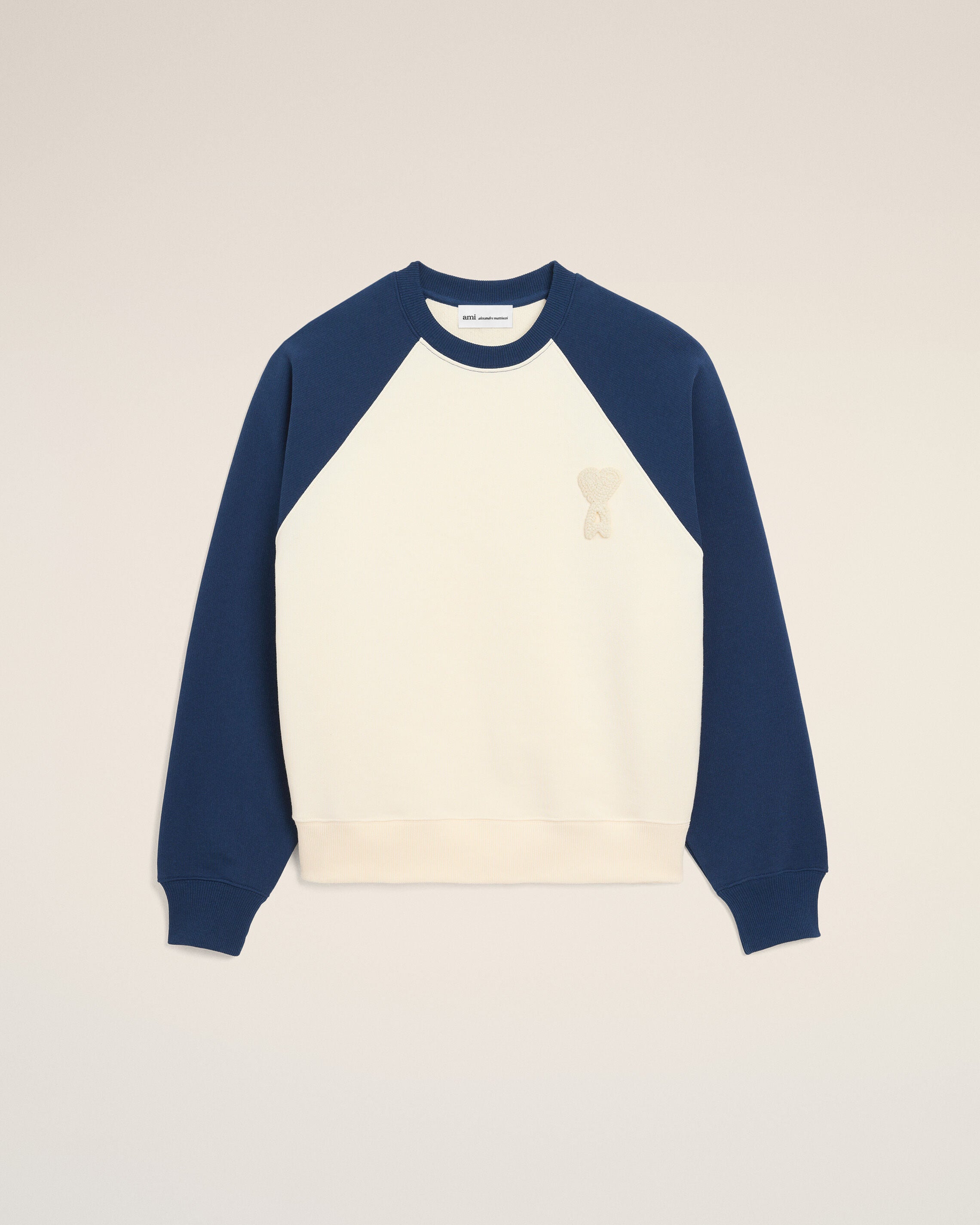 SUDADERA DE ALGODÓN BLANCA Y AZUL TEJIDA A GANCHILLO AMI DE COEUR | AMI PARIS