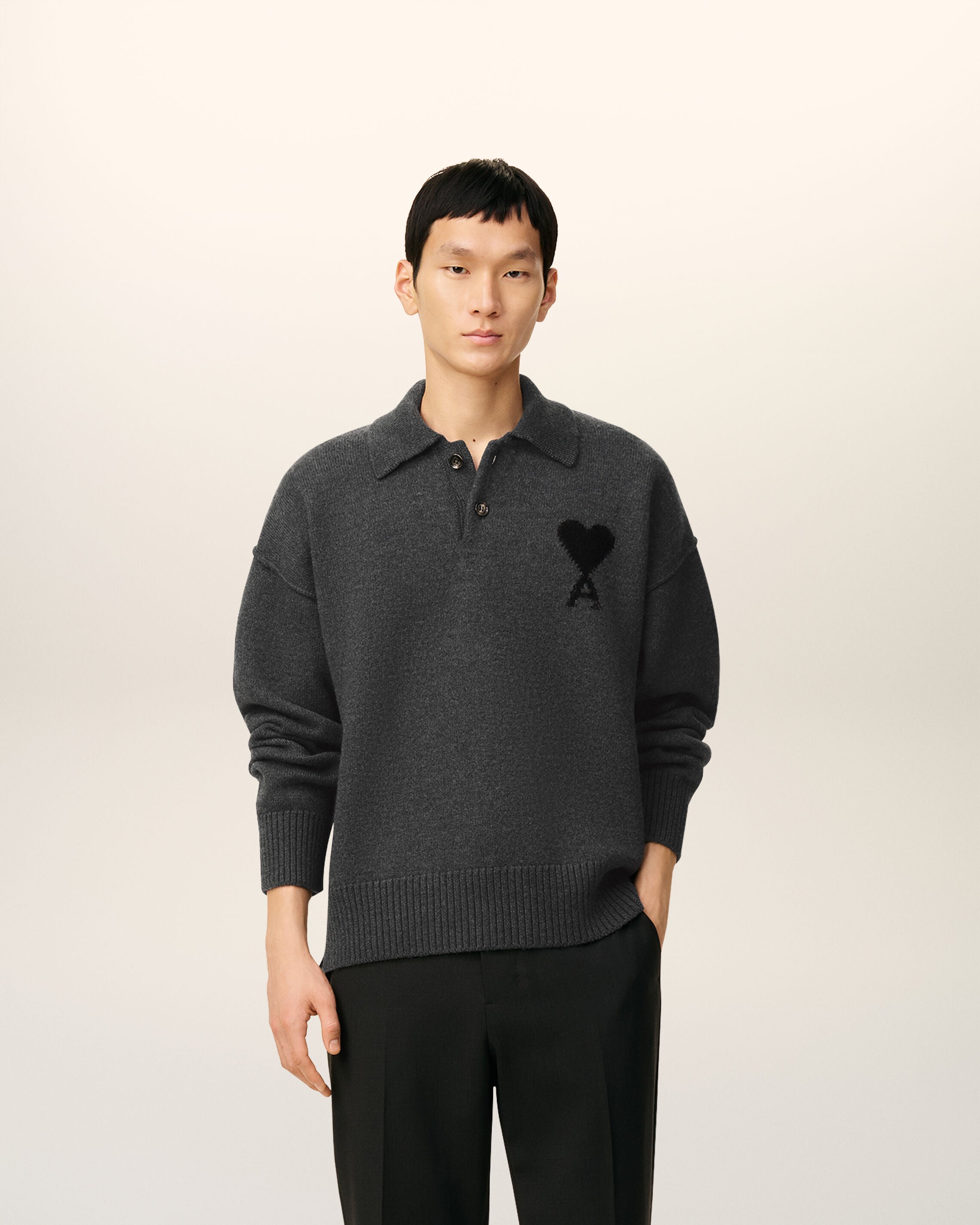 Polo de lana gris heather / negro Ami De Coeur | AMI PARIS