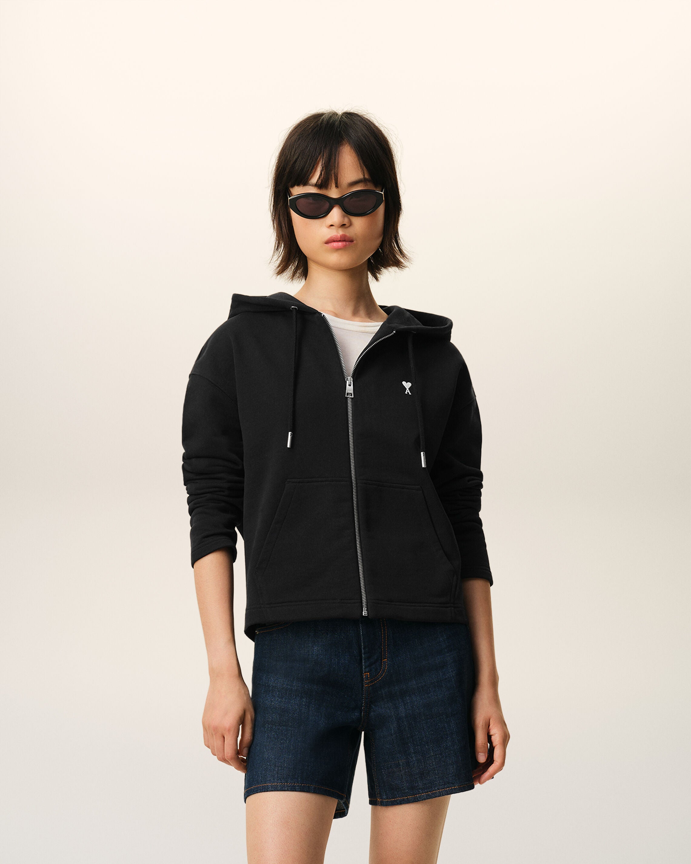 SUDADERA CON CIERRE BLACK/WHITE CREAM NEGRO DE ALGODÓN AMI DE COEUR | AMI PARÍS
