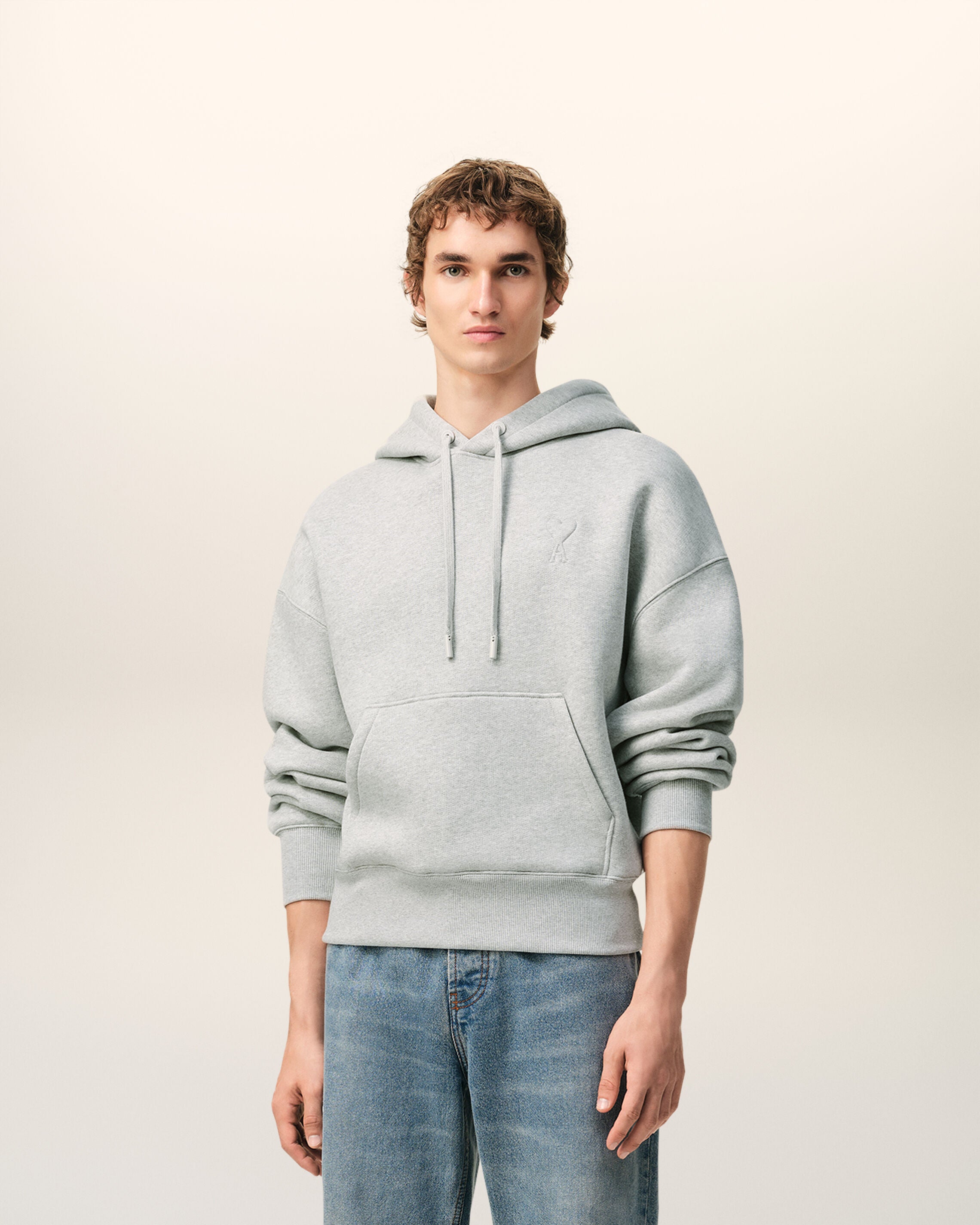 Sudadera Ami De Coeur de algodón gris con acabado estampado en tono heather gris | Ami Paris