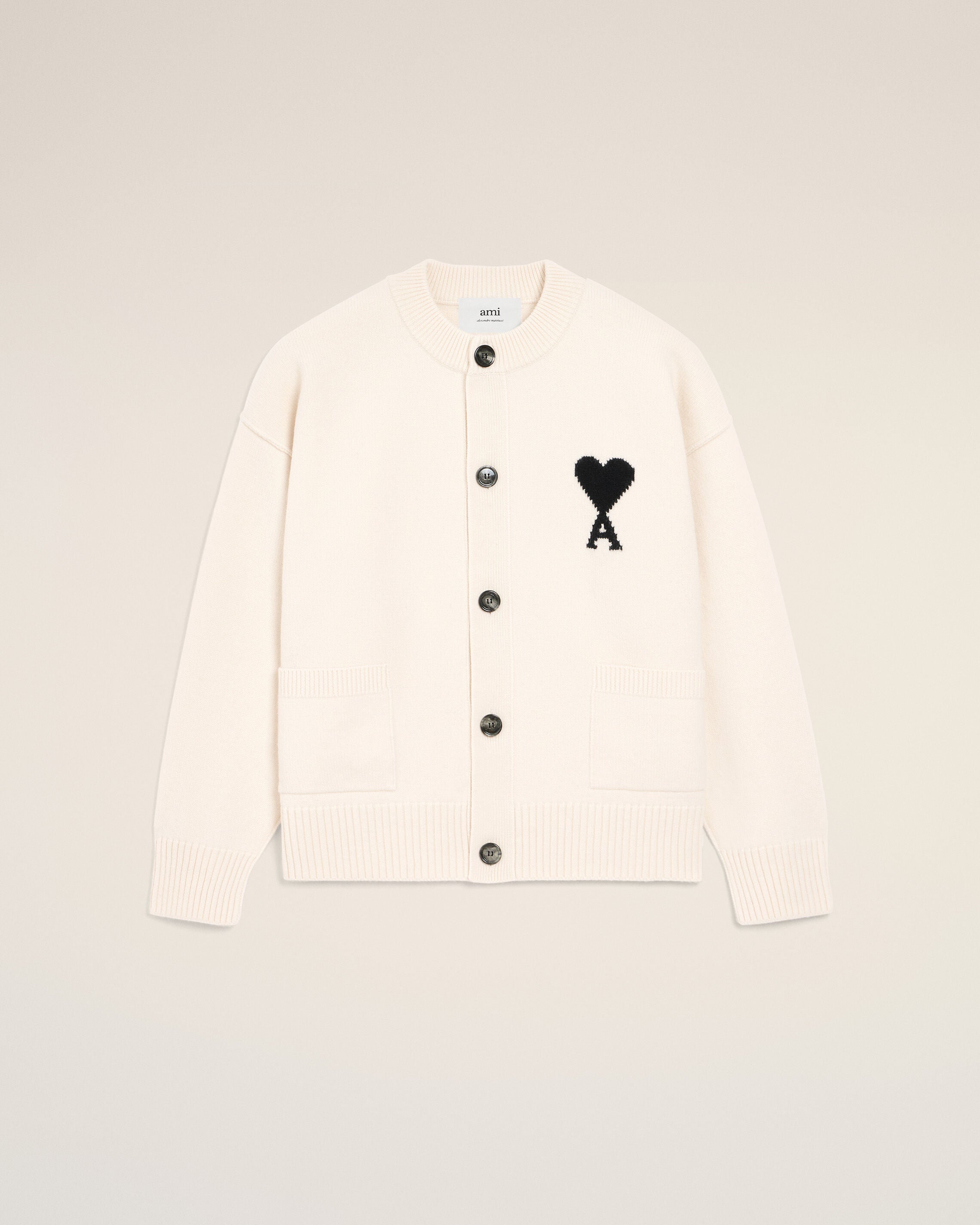 CARDIGAN AMI DE COEUR DE LANA BLANCA OFICIA/NEGRO | AMI PARIS