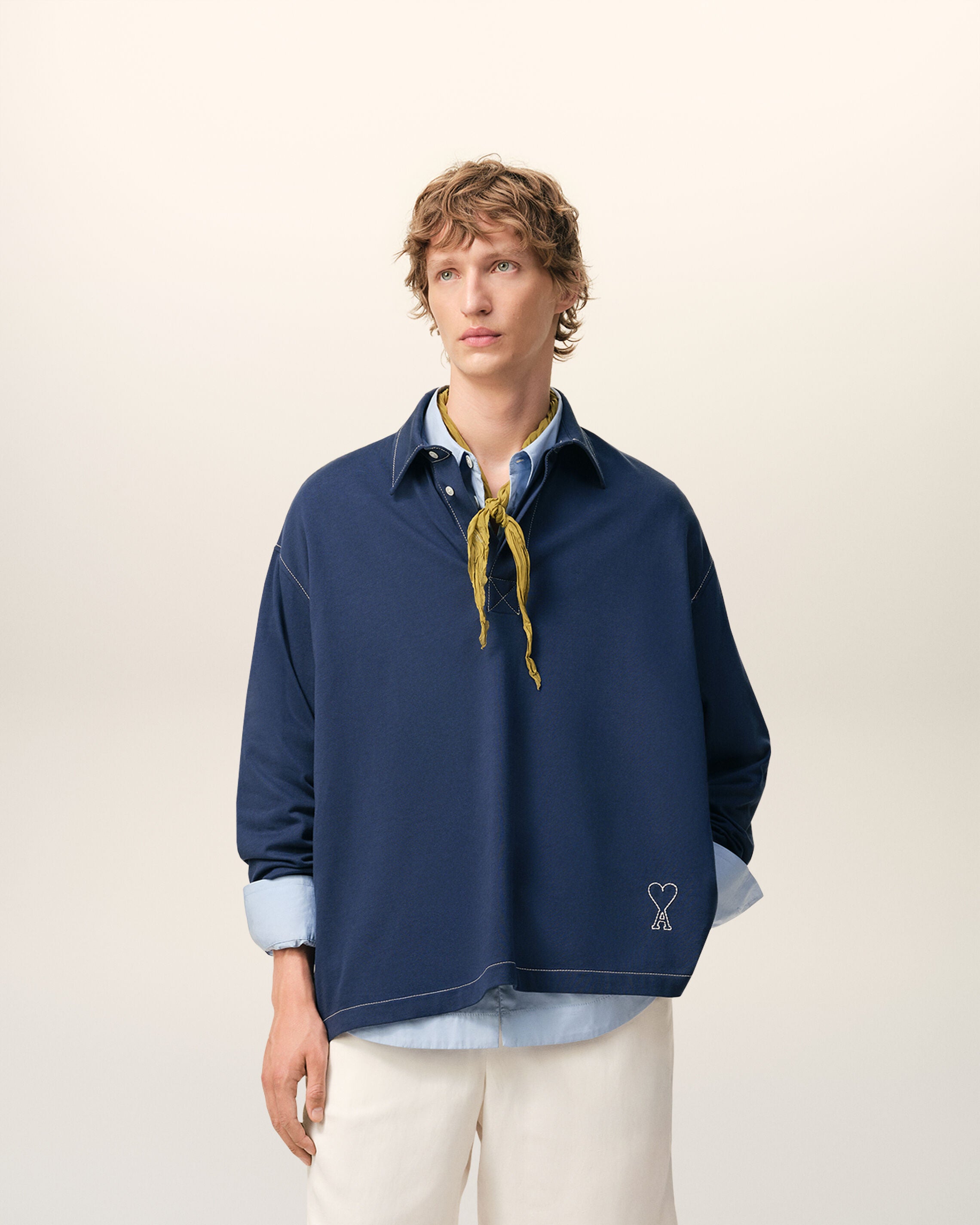 Polo de manga larga azul con algodón | Ami Paris
