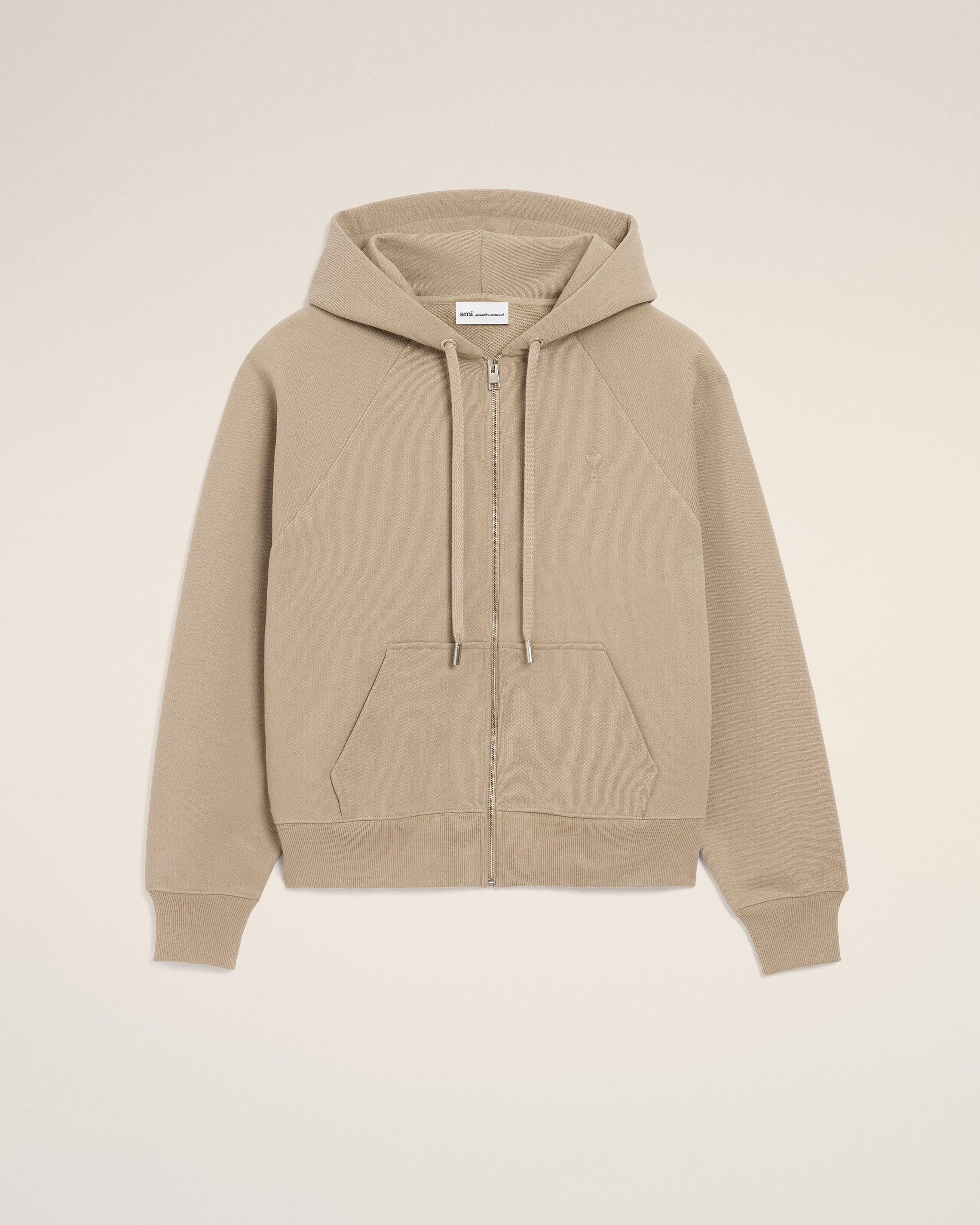 SUDADERA CON CIERRE AMI DE COEUR TAUPÉ BEIGE DE ALGODÓN ESTAMPADO | Ami Paris