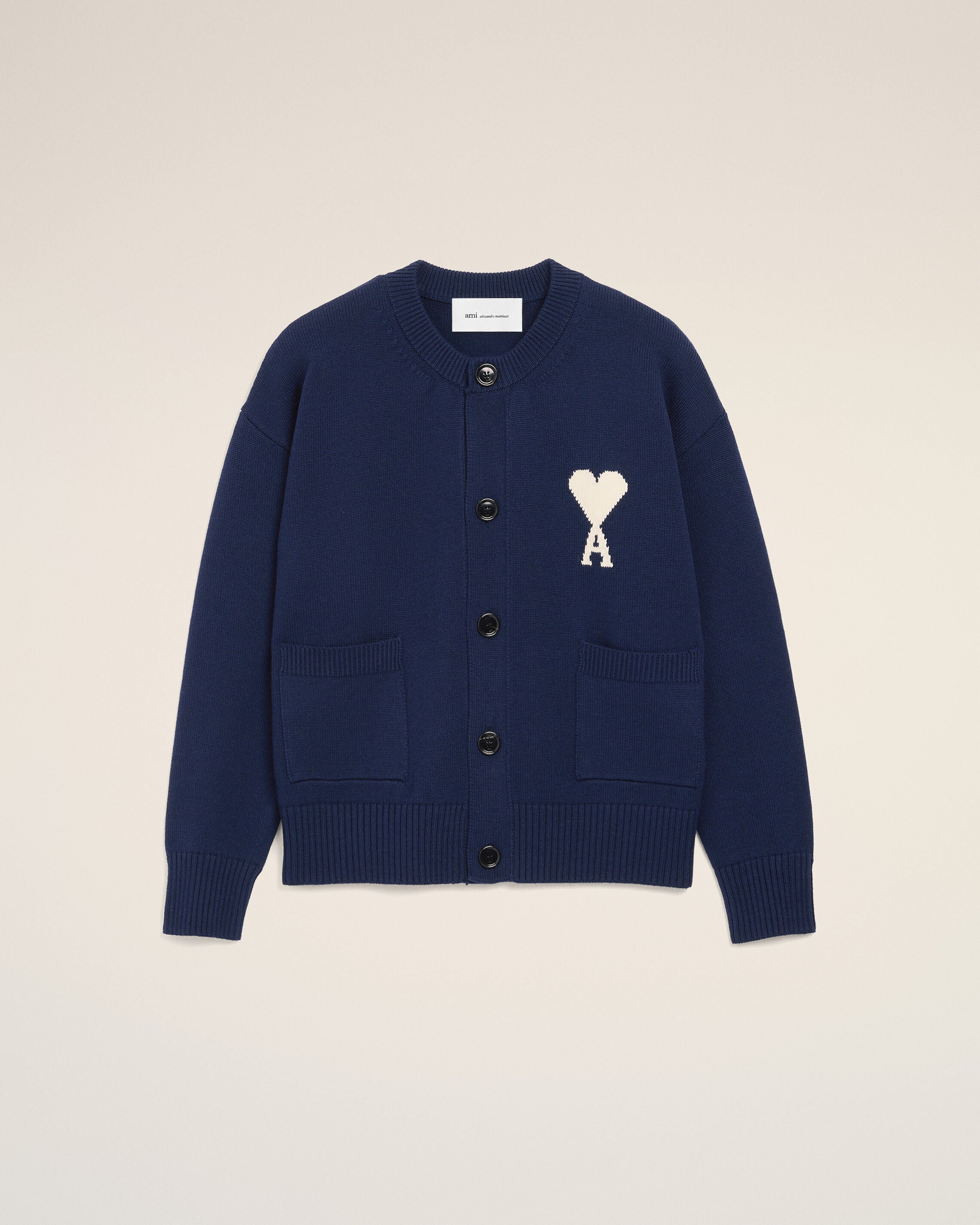 Cardigan de lana azul INK/BLANCO | Ami Paris
