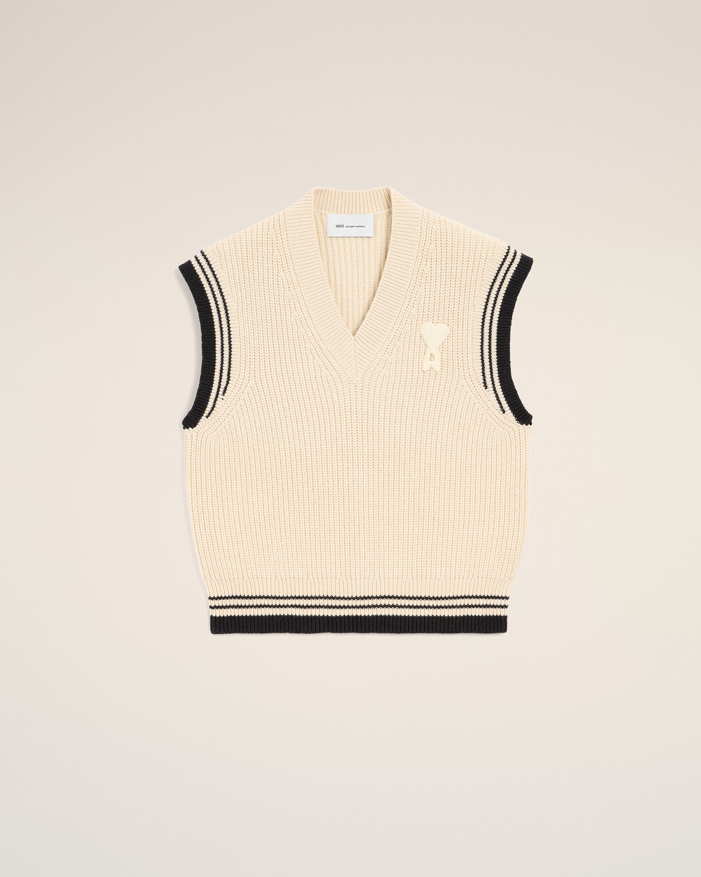 SWEATER SIN MANGAS DE LANA CON RAYAS BLANCAS AMI DE COEUR | AMI PARIS