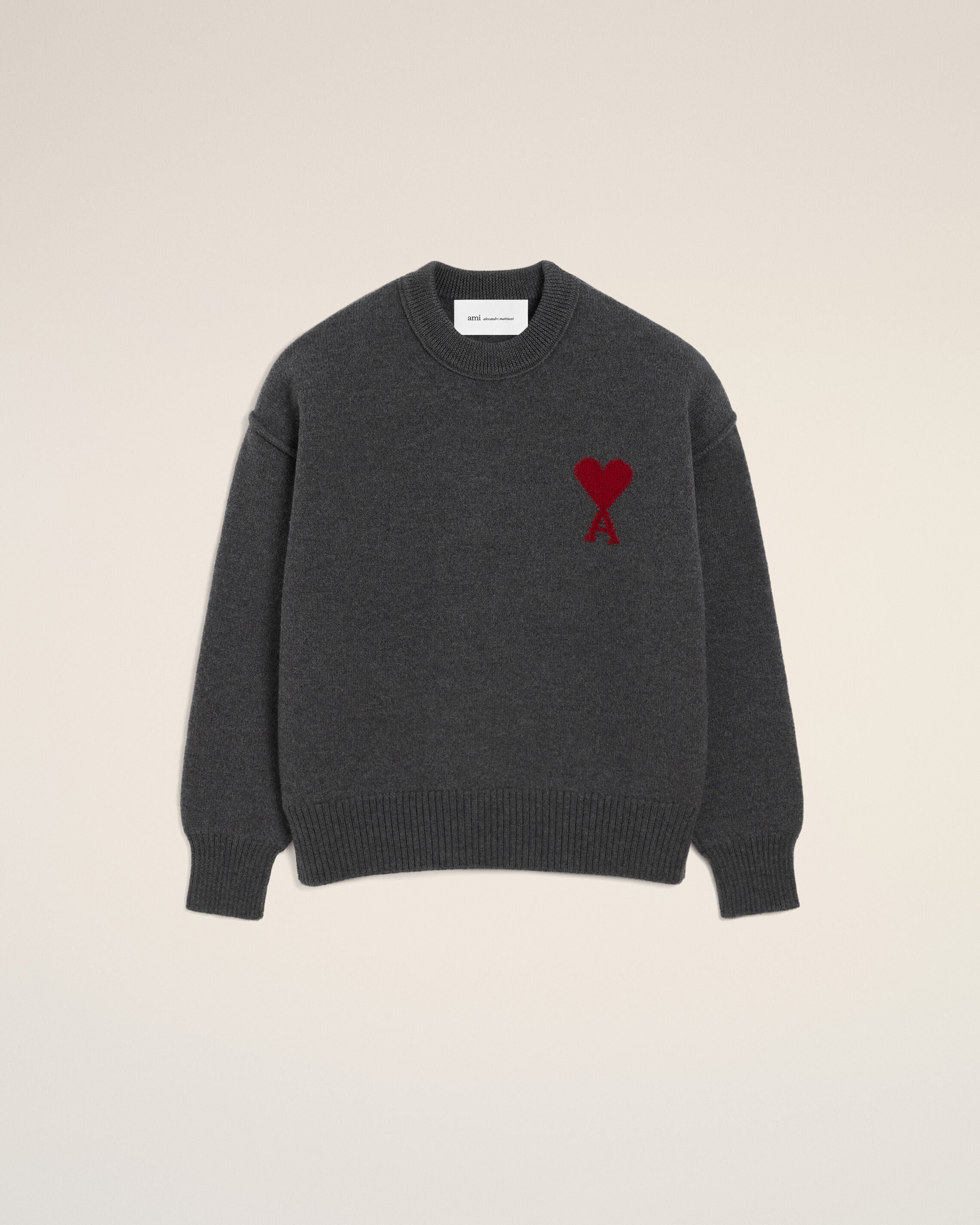 Sweater de lana gris heather/rojo Ami De Coeur de cuello redondo | AMI PARIS
