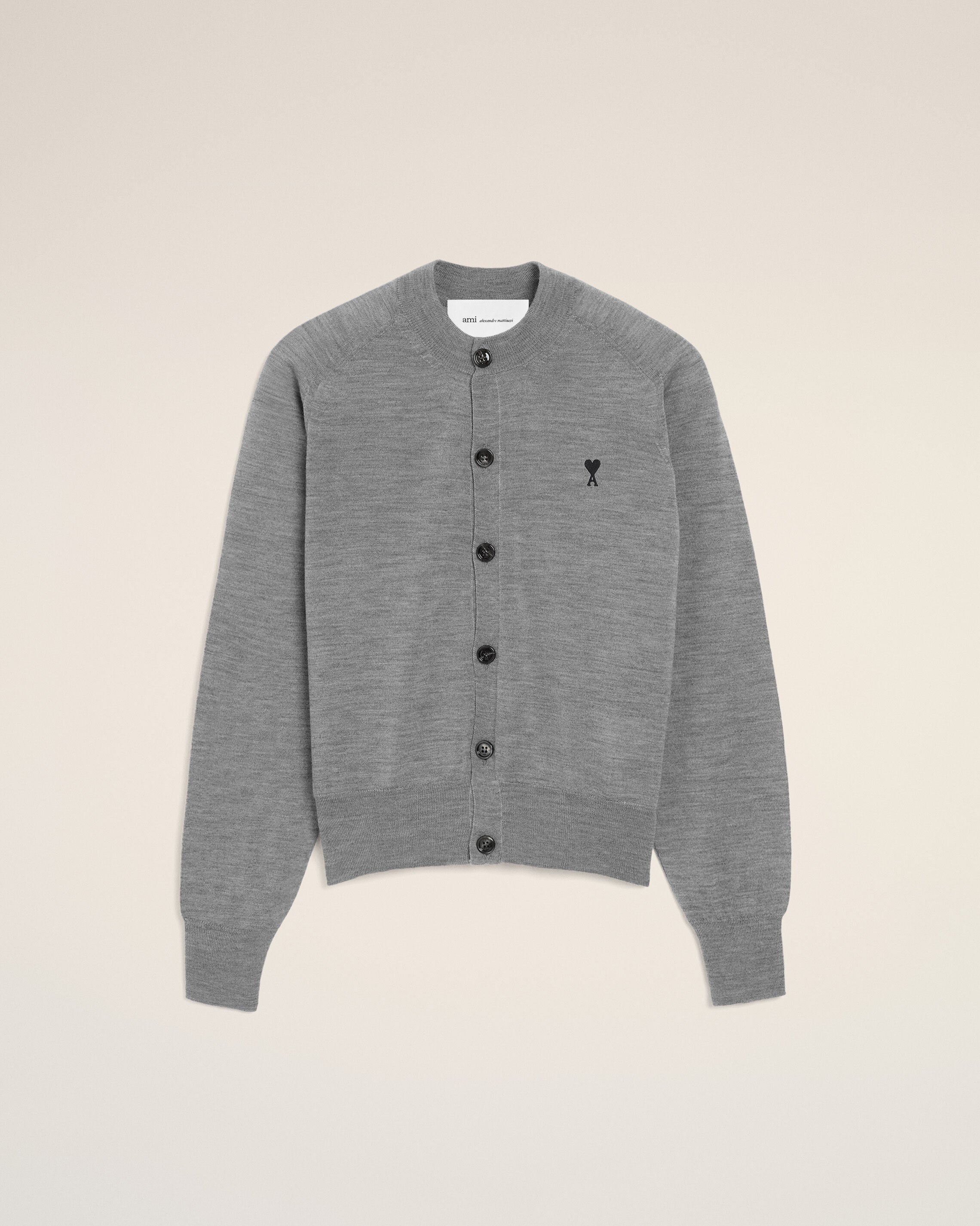 Cardigan de lana gris heather / negro con cuello redondo Ami De Coeur | Ami Paris
