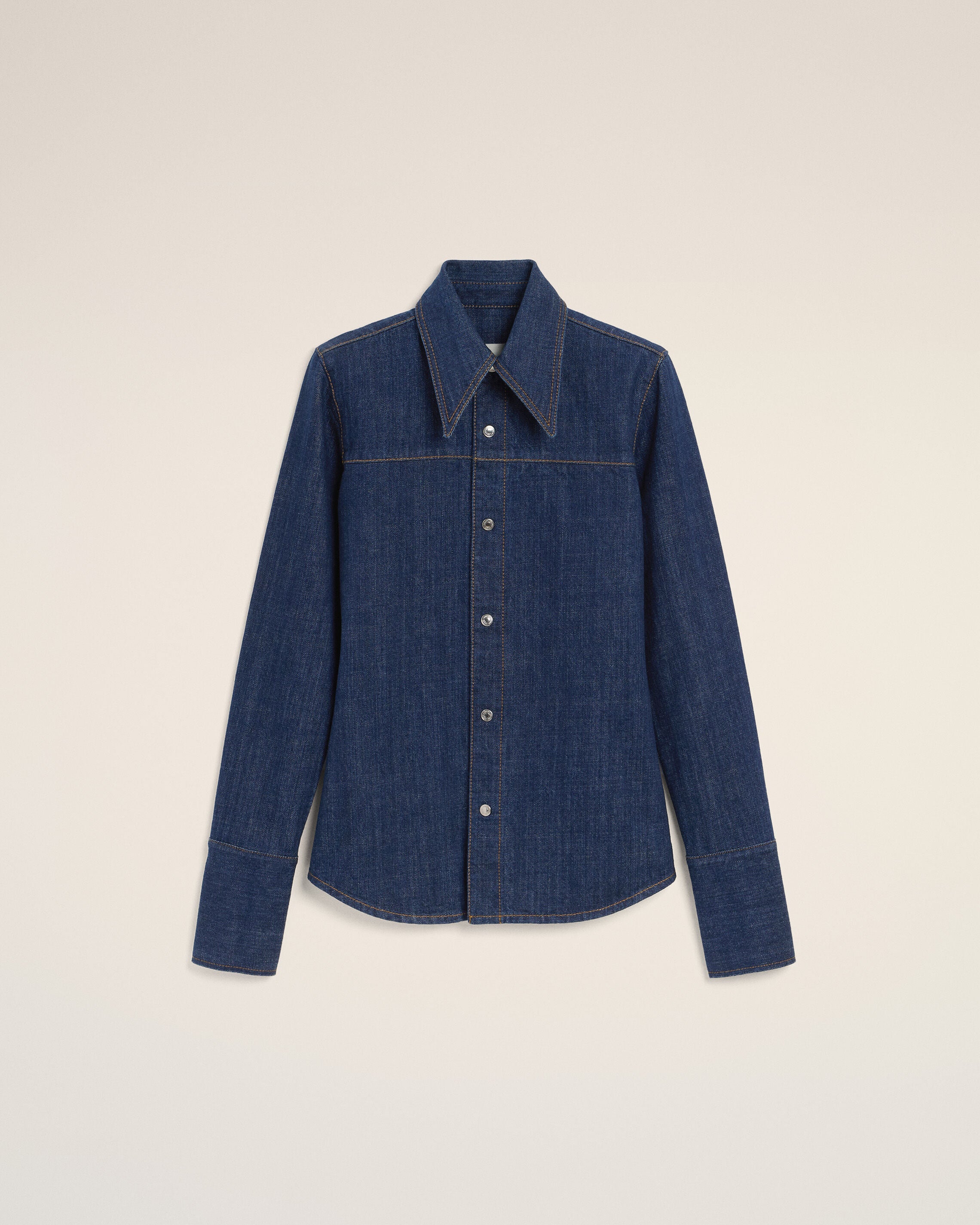 Camisa de algodón azul INDIGO con cuello marcado | Ami Paris