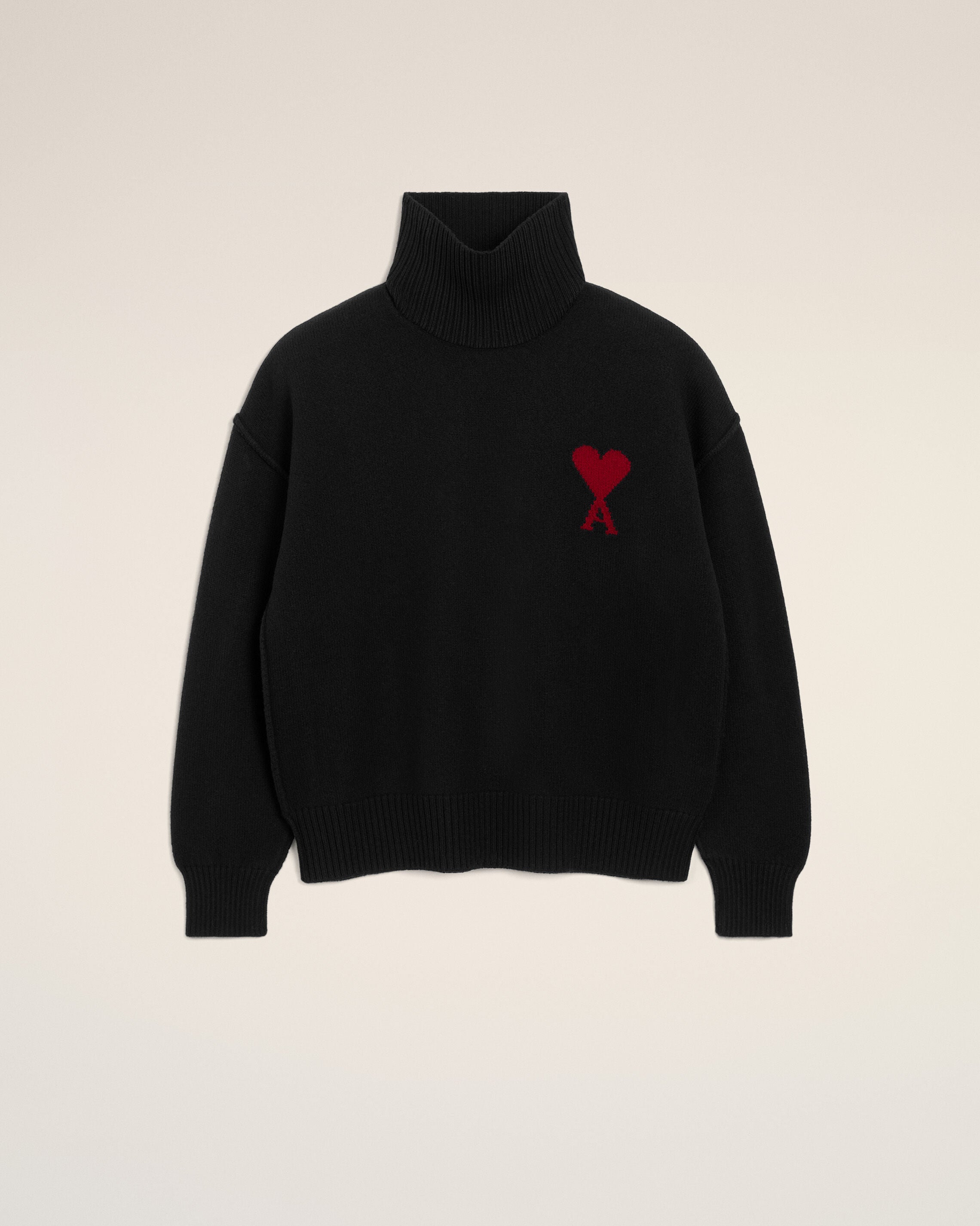 SWEATER DE LANA NEGRA/ROJA AMI DE COEUR CON CUELLO EN FUNDA | AMI PARIS