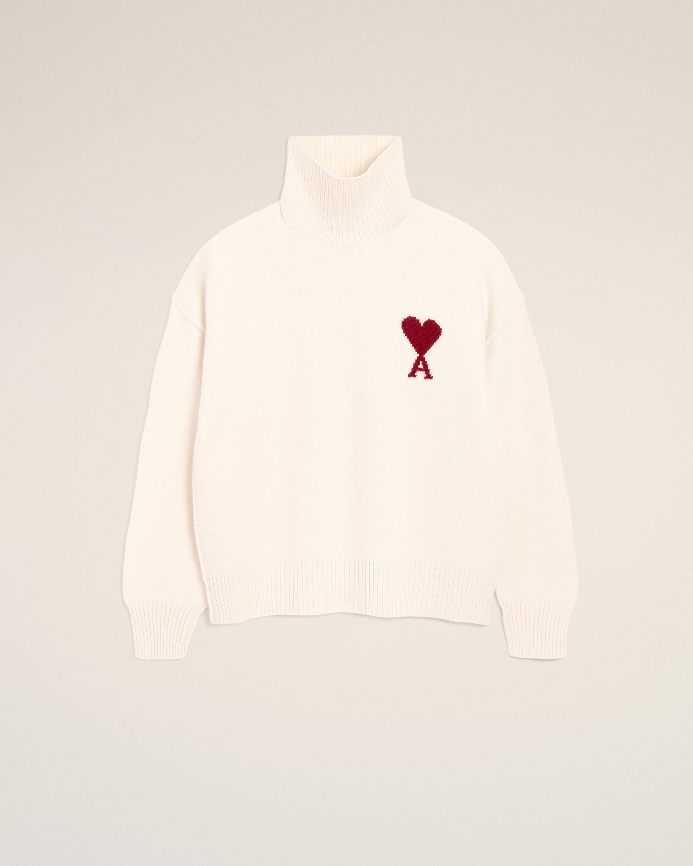 Sweater de lana blanca / roja Ami De Coeur con cuello en pico | AMI PARIS