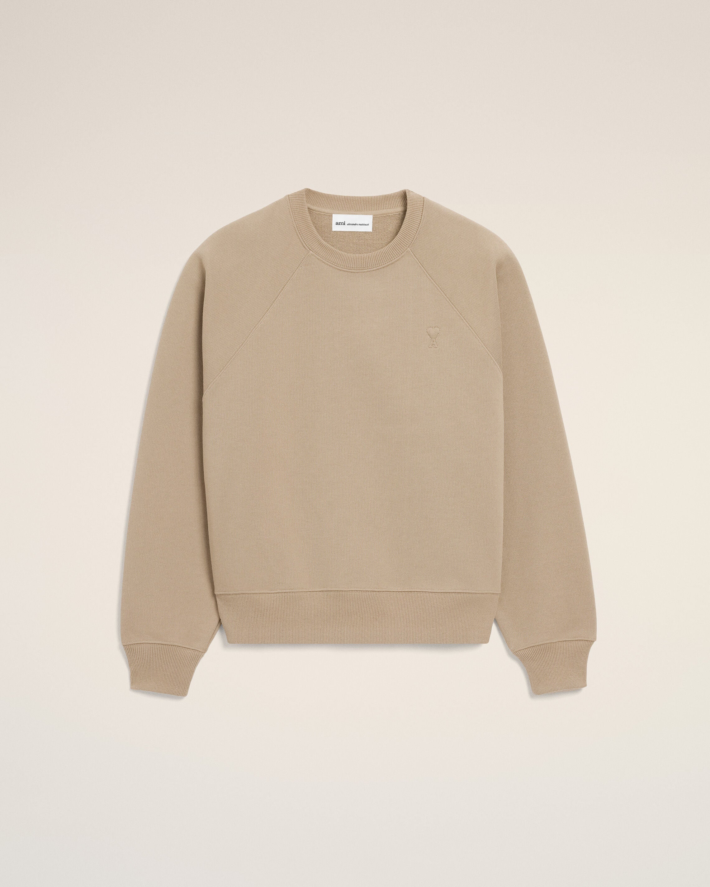 Sudadera Ami De Coeur de algodón beige con acabado acanalado en tono taupe | Ami Paris