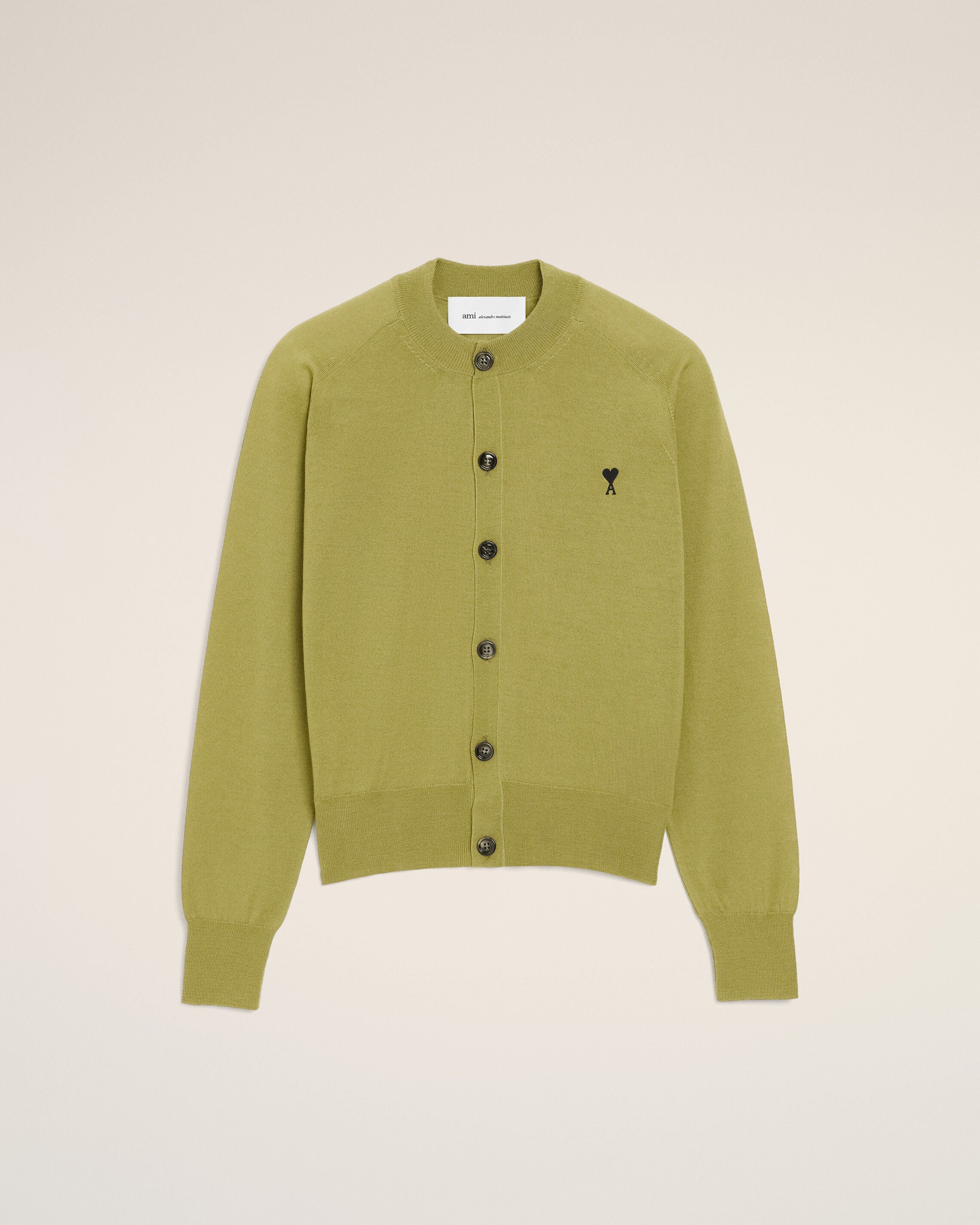 Cardigan de punto de lana verde Matcha/Negro | Ami Paris