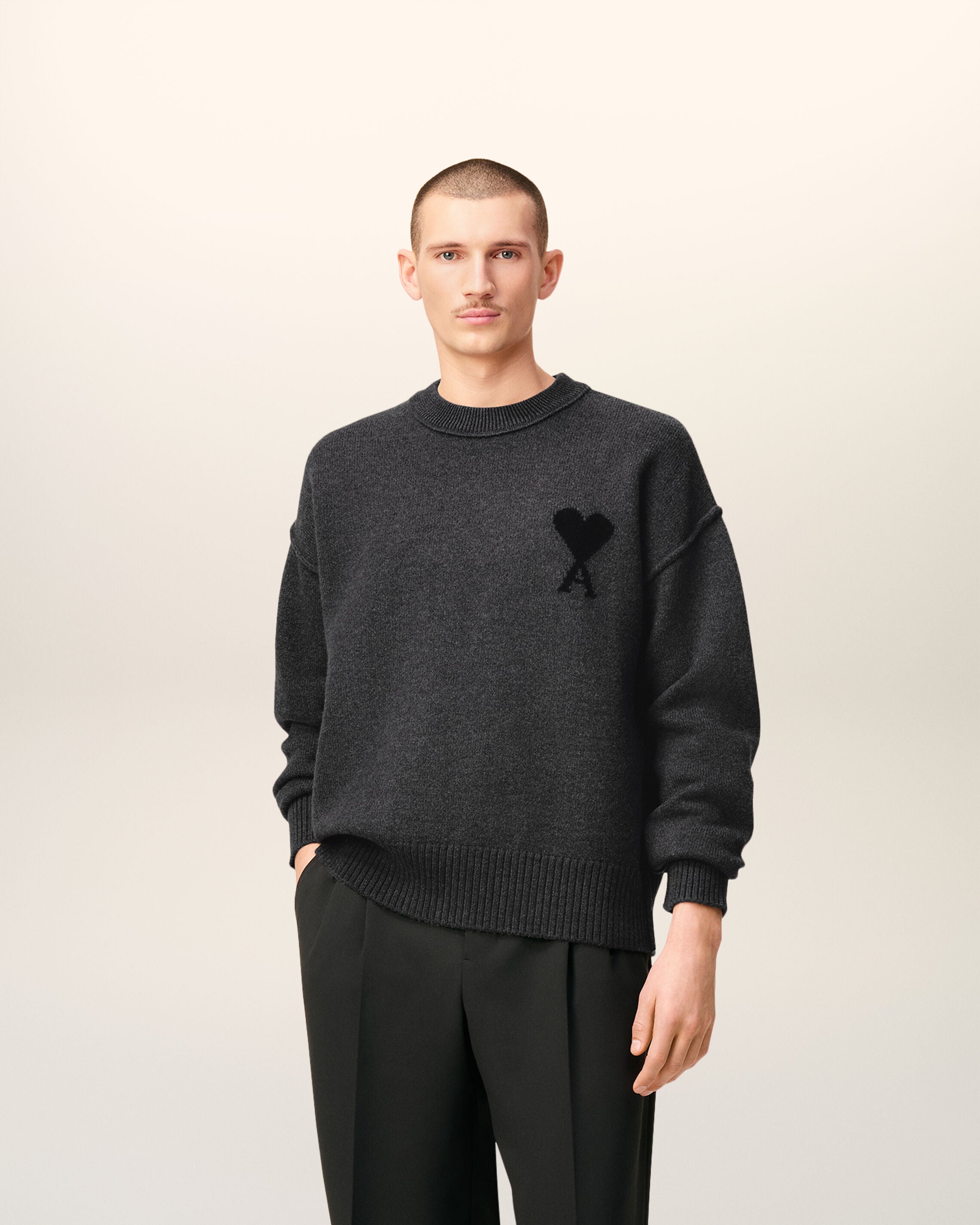 Sweater de lana gris heather / negro Ami De Coeur | AMI PARIS