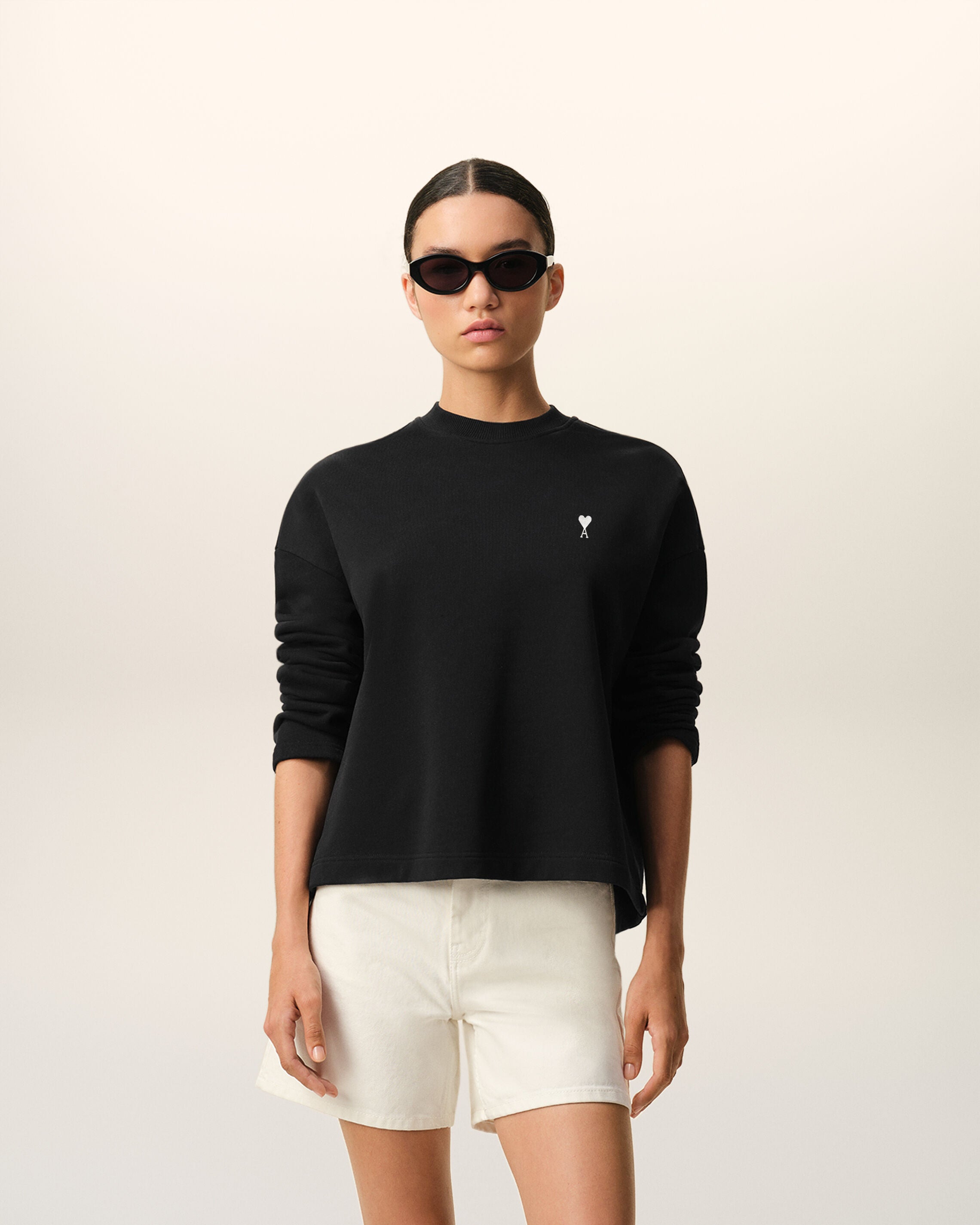 SUDADERA CORTA DE ALGODÓN NEGRO/BLANCO CREAM BLACK AMI DE COEUR | Ami Paris