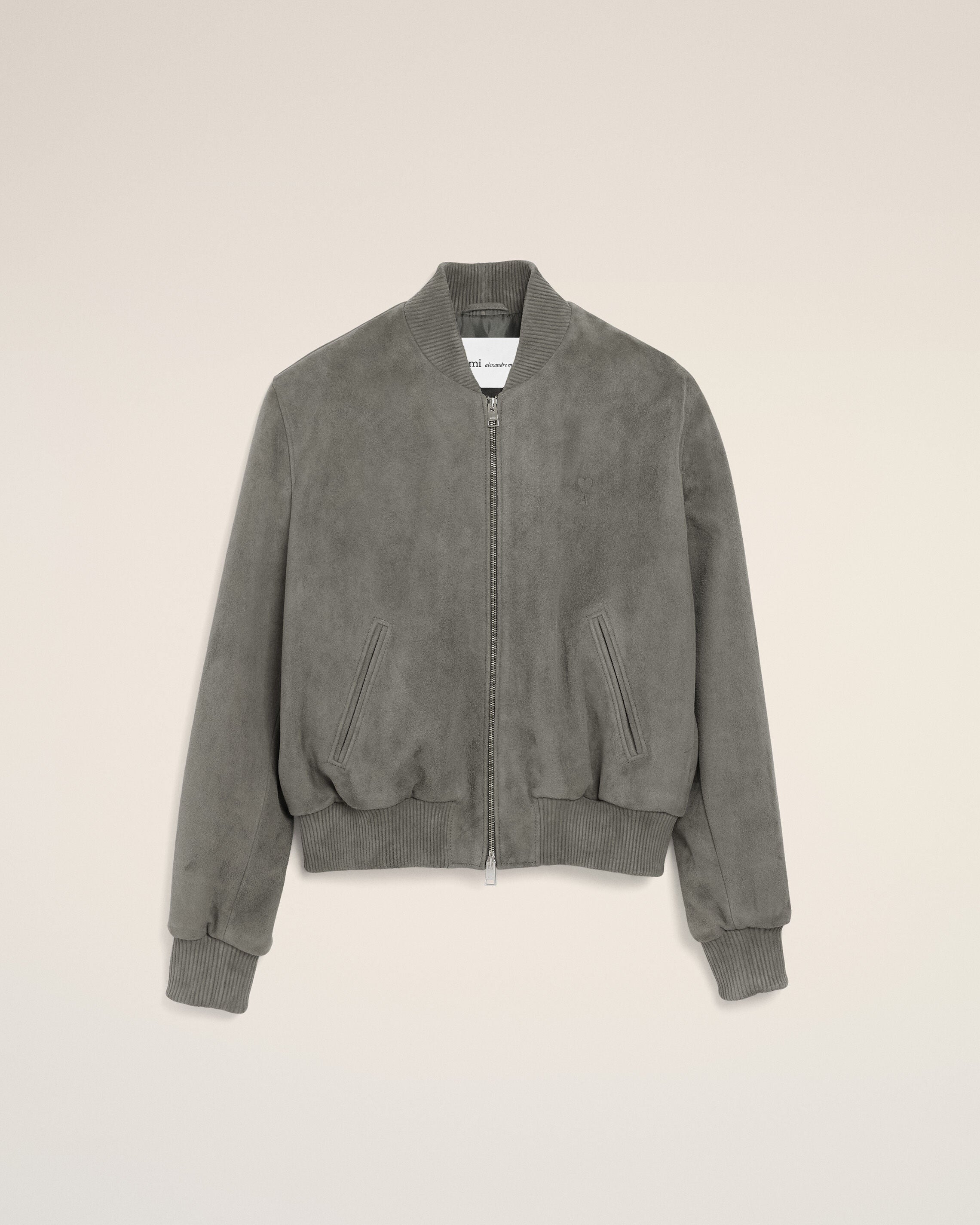 CHAQUETA CERRADA DE CUERO DE CABRA GRIS CARBÓN | Ami Paris