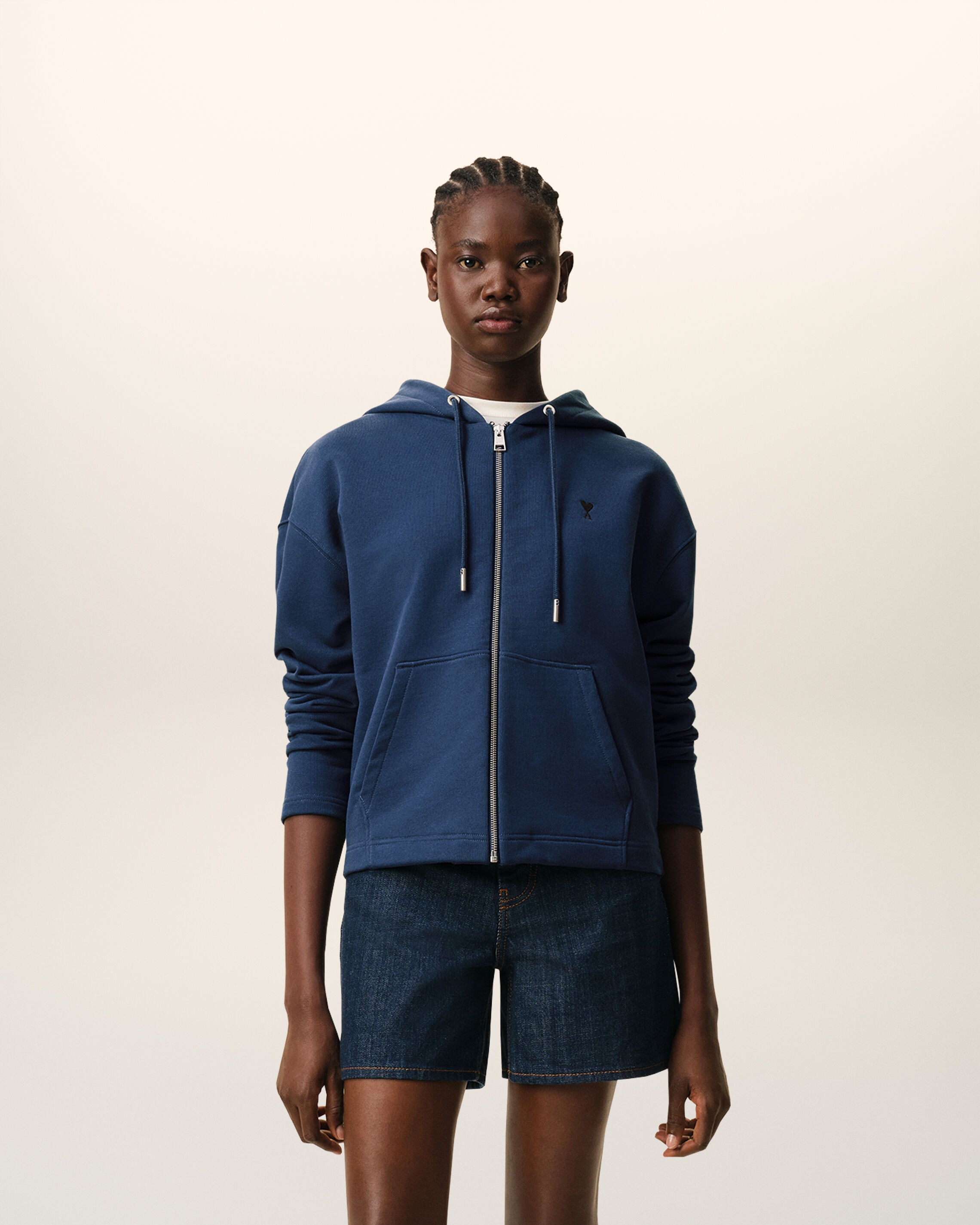 Sudadera con cremallera Ami de Coeur en algodón azul tinta | Ami Paris