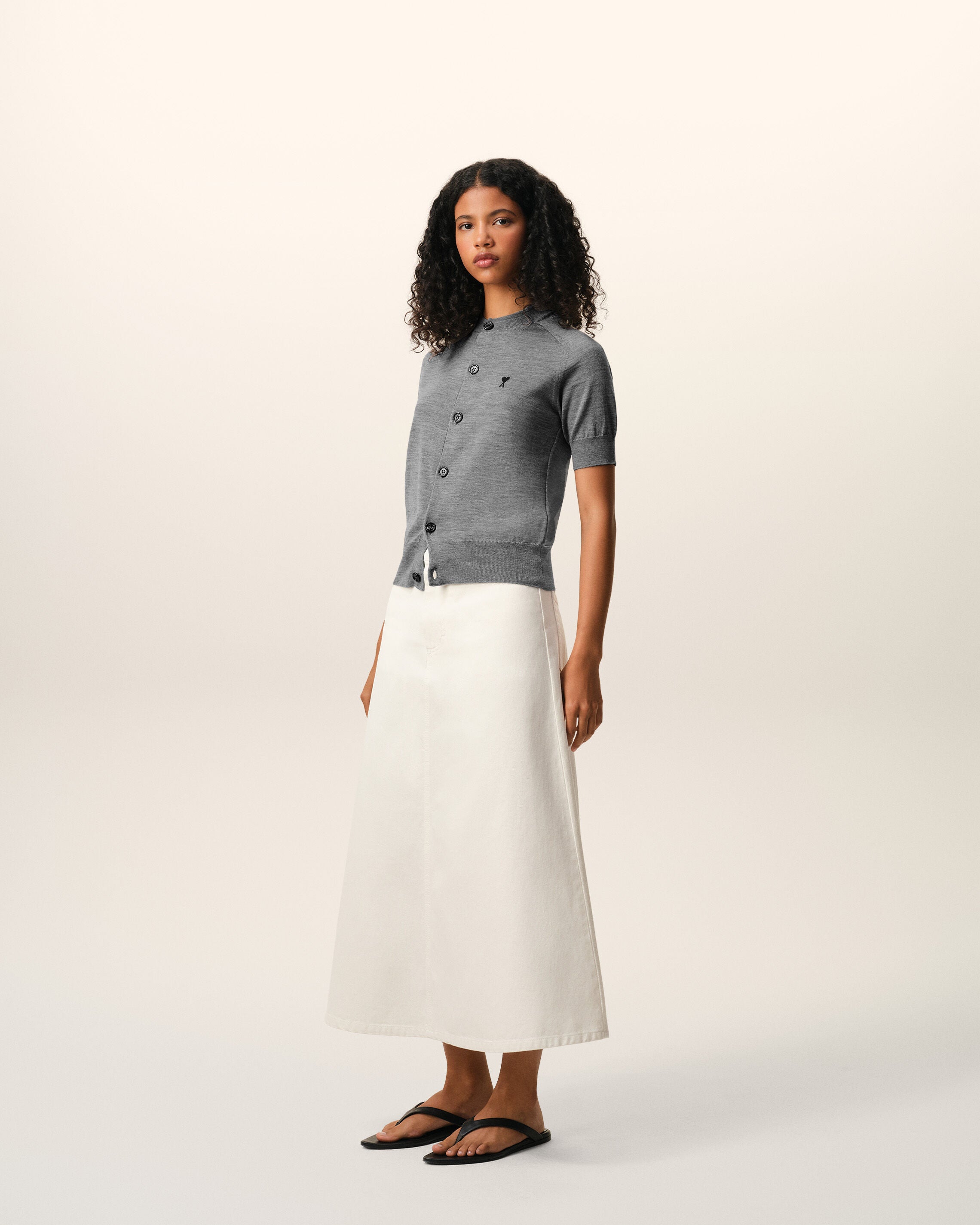 Cardigan de lana gris heather / negro de Ami De Coeur | Ami Paris